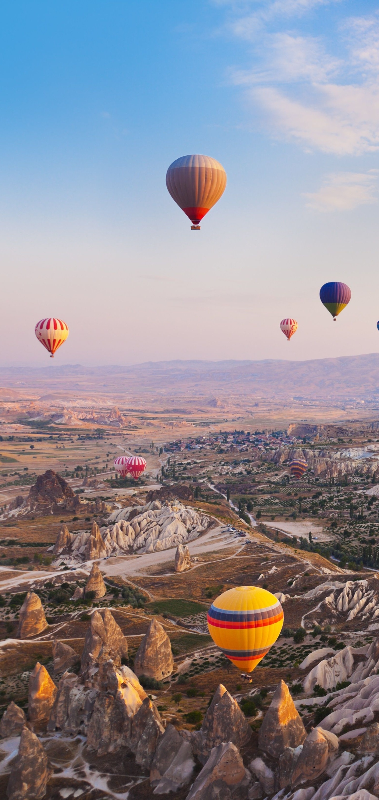 Vehicle: hot air balloon, Air travel, Aerial adventure, Floating transport, 1440x3040 HD Phone