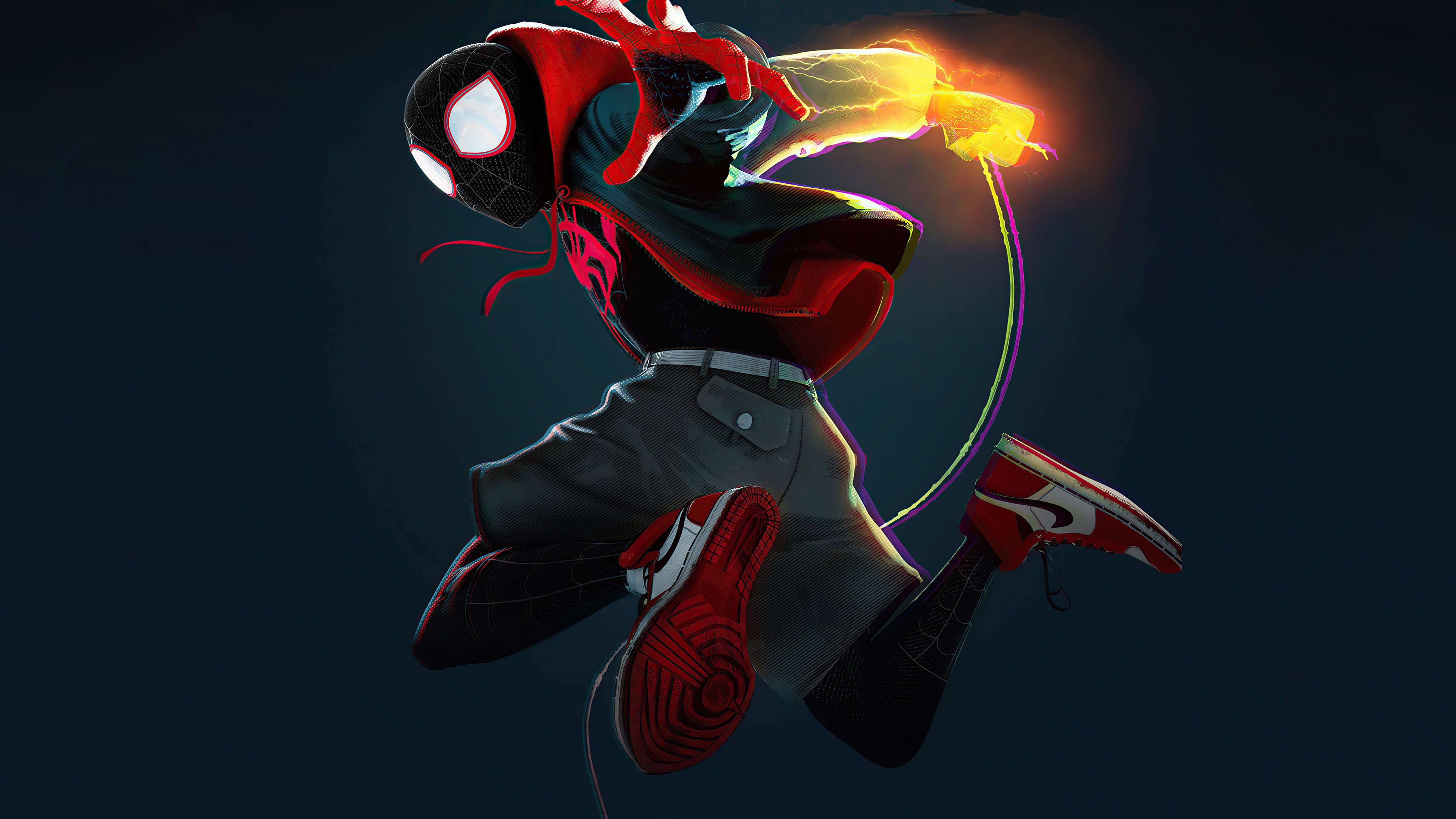 Into the Spider-Verse, Miles Morales, Plain dark background, 4K Desktop wallpaper