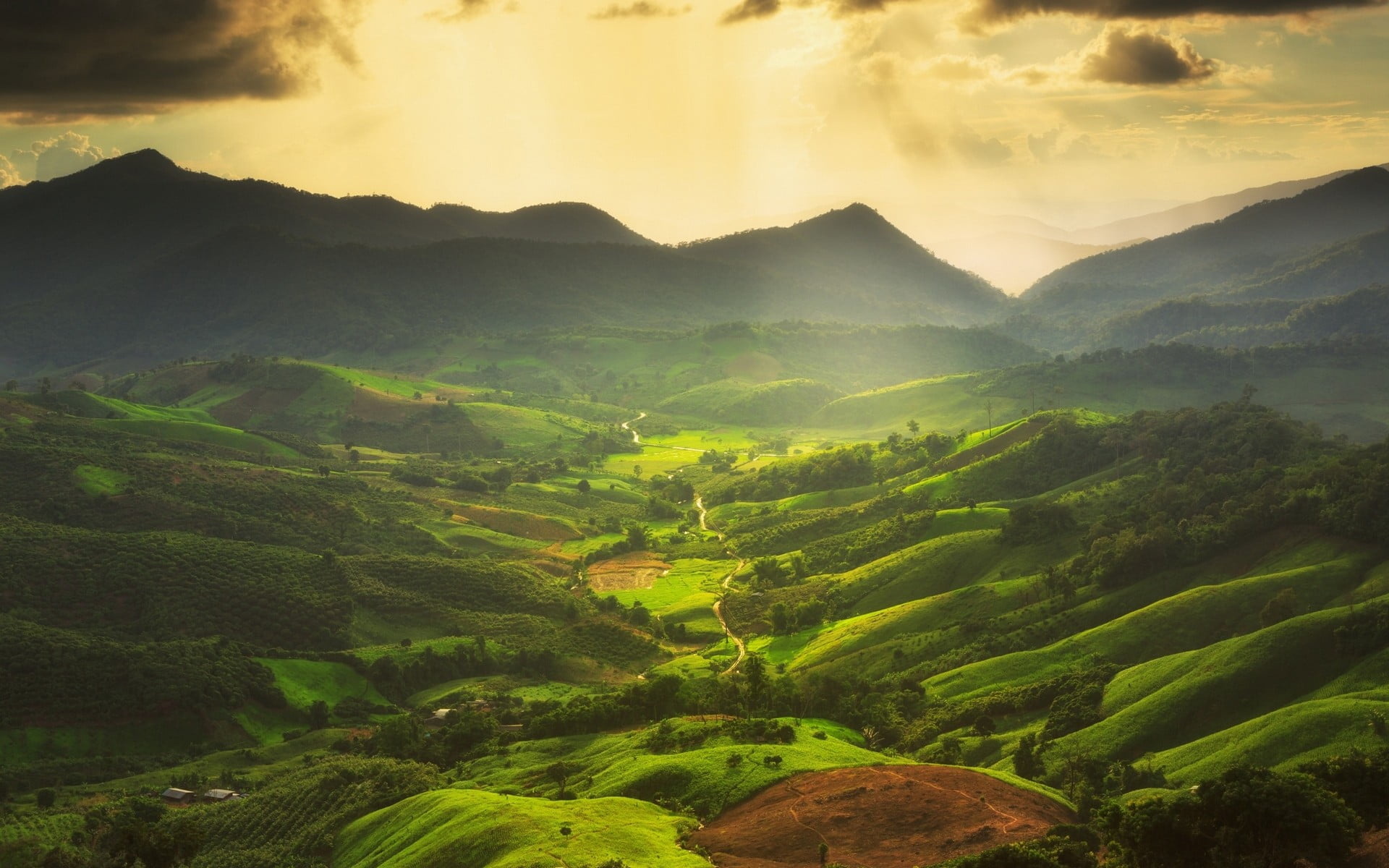 Green hills and mountains, Misty valleys, Nature's beauty, HD wallpaper, 1920x1200 HD Desktop