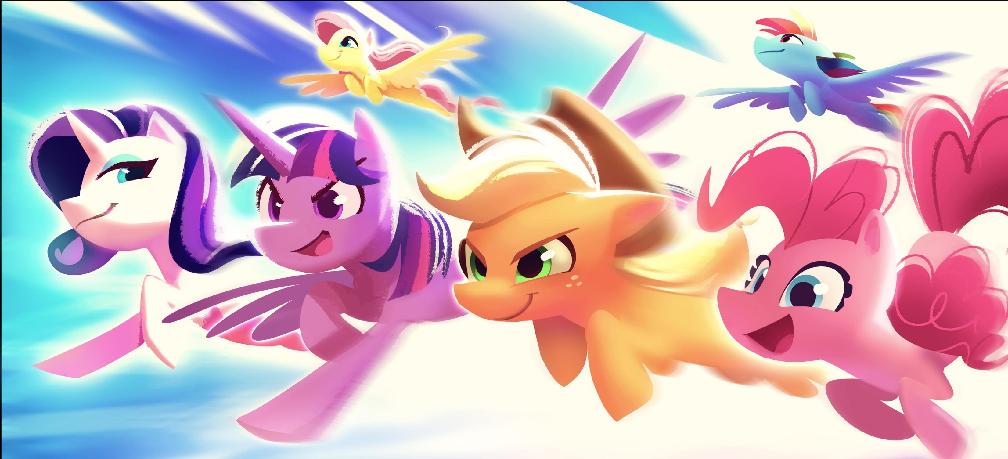 Mane Six, Twilight Sparkle, Pinkie Pie, Applejack, Rainbow Dash, Dual Screen Desktop wallpaper