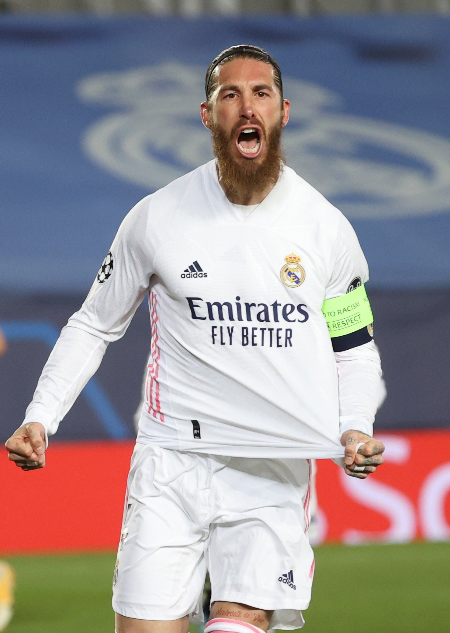 Sergio Ramos, Real Madrid white kit, Emirates Fly Better, HD Phone wallpaper