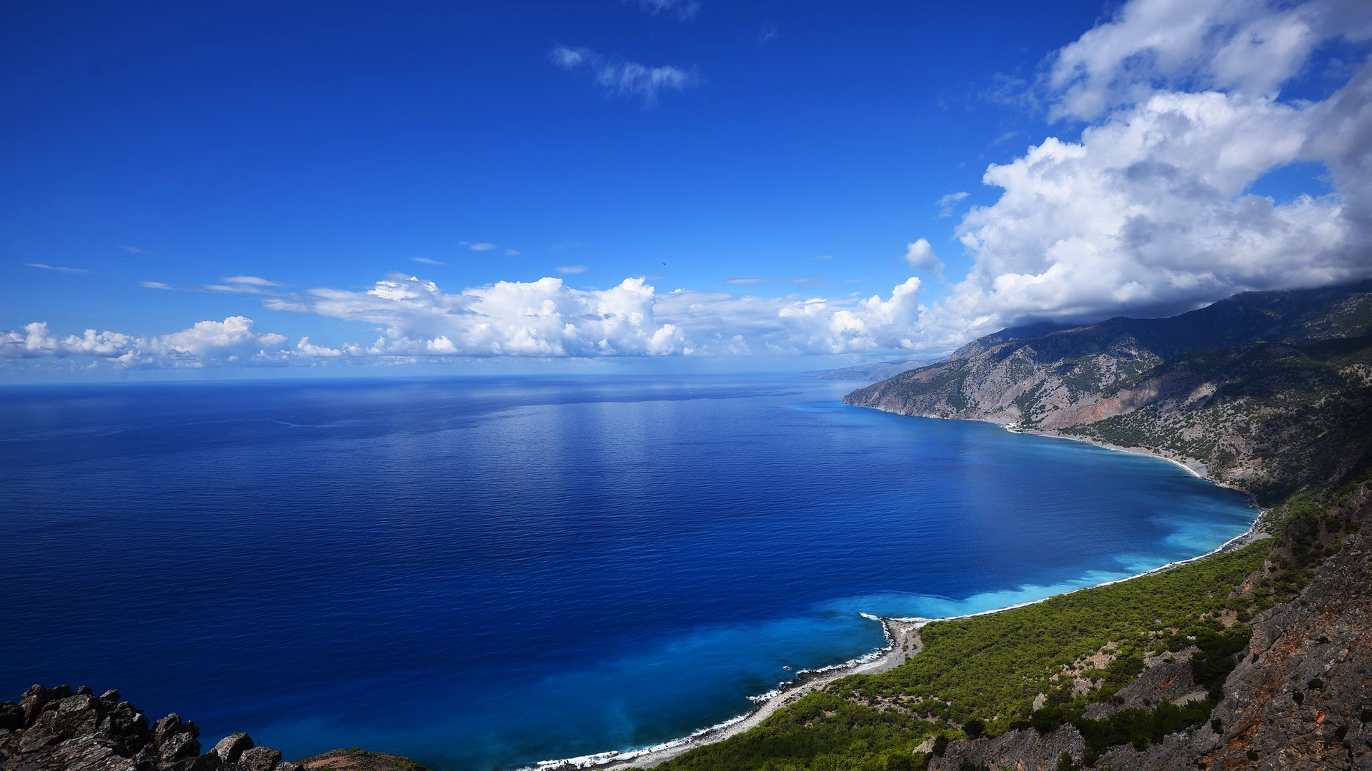Aerial view, Remarkable Crete island, Greece beach, 1920x1080 Full HD Desktop