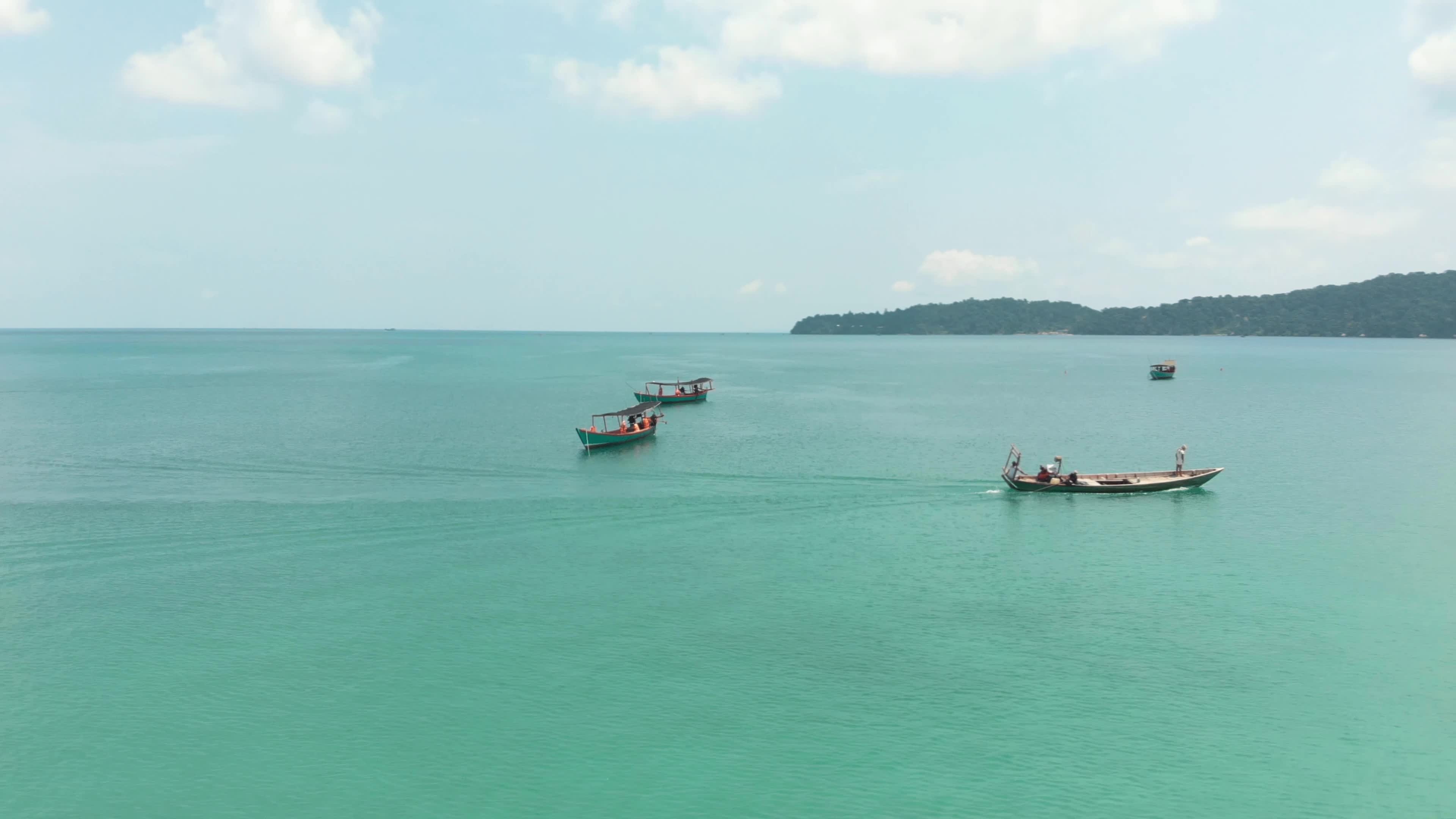 Fisherman boats, Tropical sea waters, Aerial view, Sunny day, 3840x2160 4K Desktop