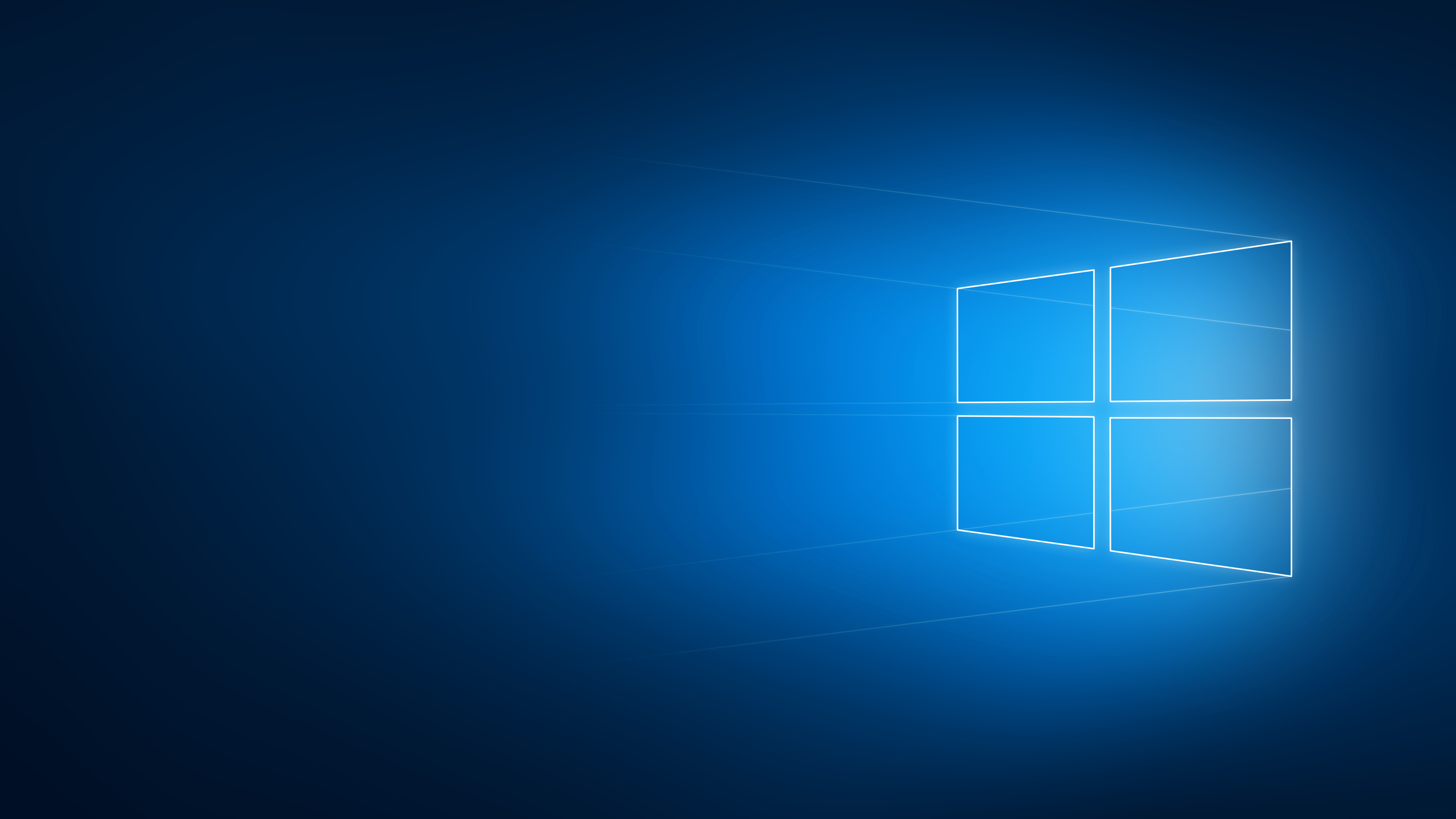 Windows 10 logo, volumetric light beams, blue gradient, 4K Desktop wallpaper