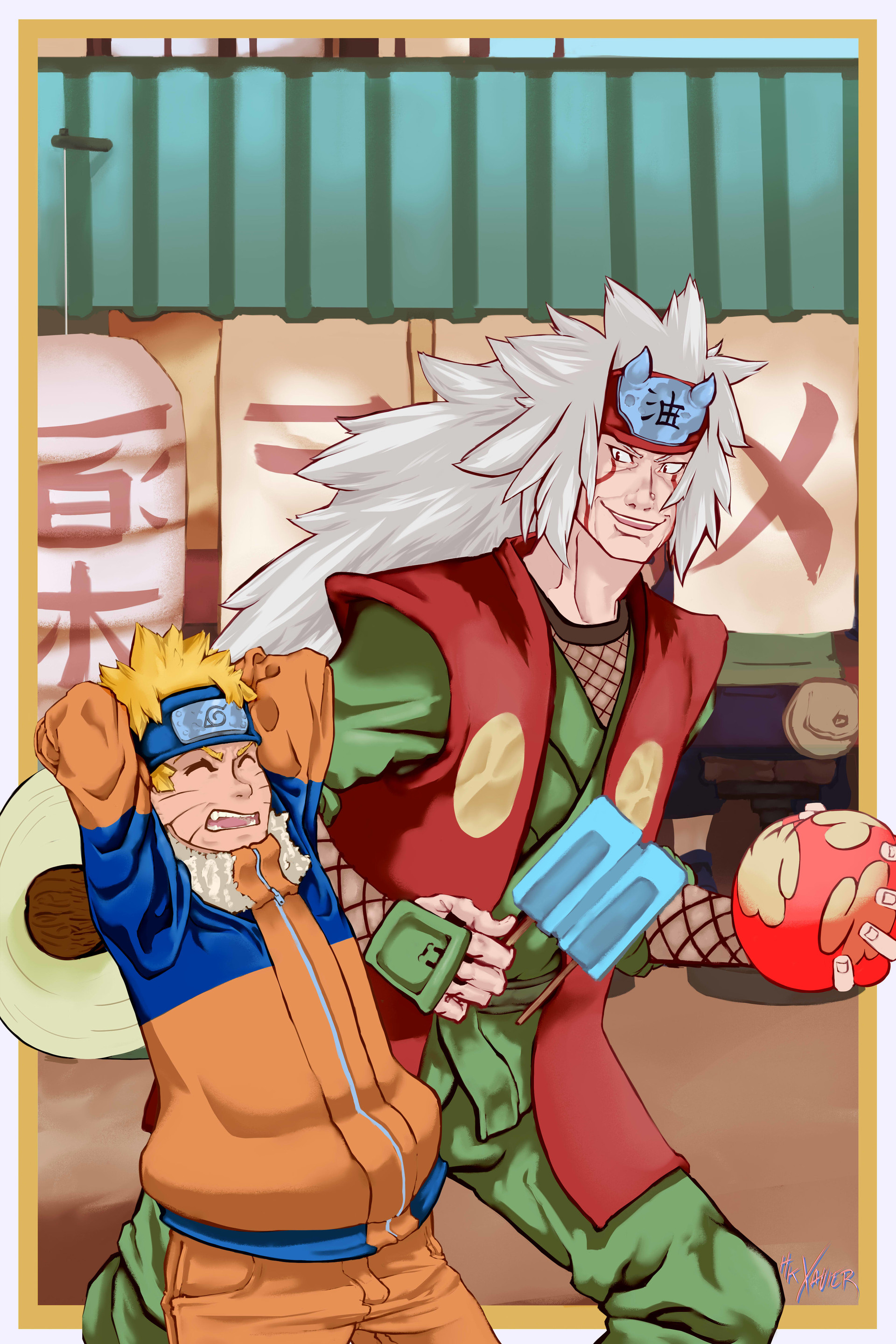 Jiraiya (Anime), Naruto and Jiraiya, Artstation collaboration, Stunning artwork, 1920x2880 HD Phone