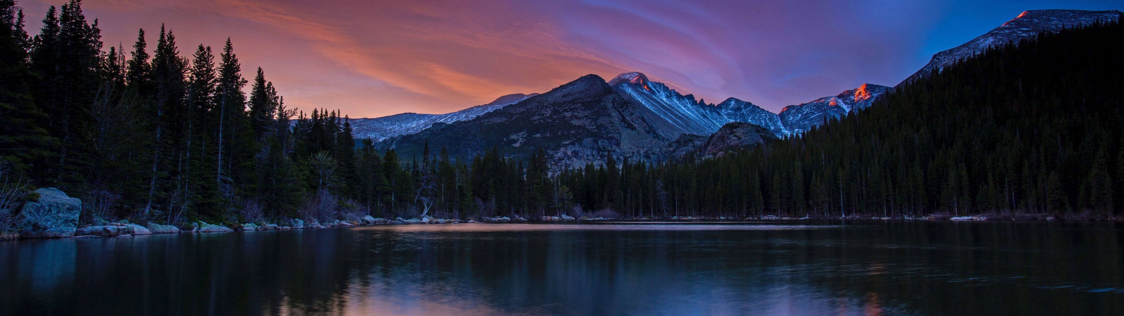 Mountain lake, Dual Monitor Wallpaper, 3840x1080 Dual Screen Desktop