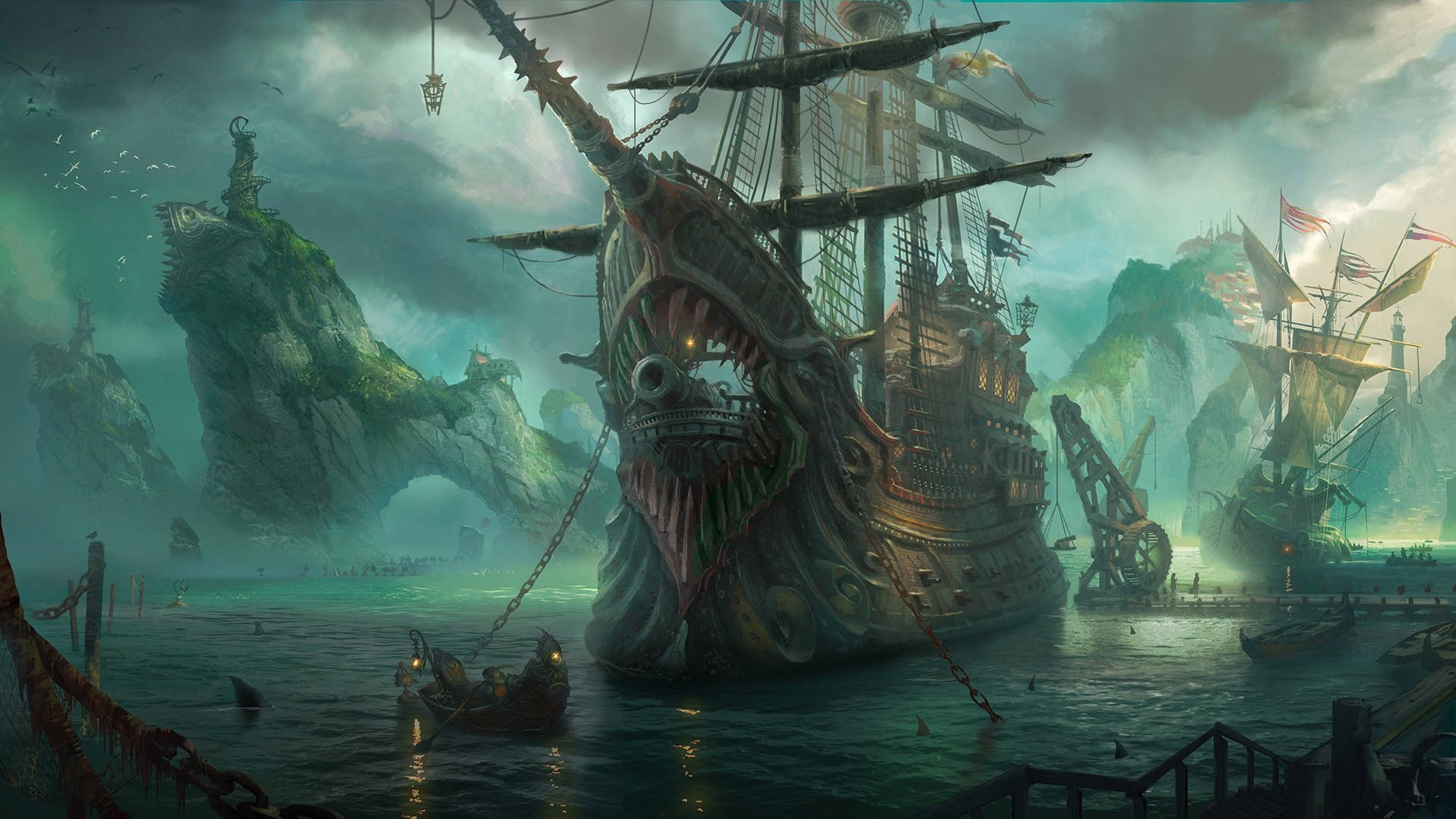 Bilgewater pirate ship, Shark jaw warship bow, League of Legends, Full HD Desktop wallpaper