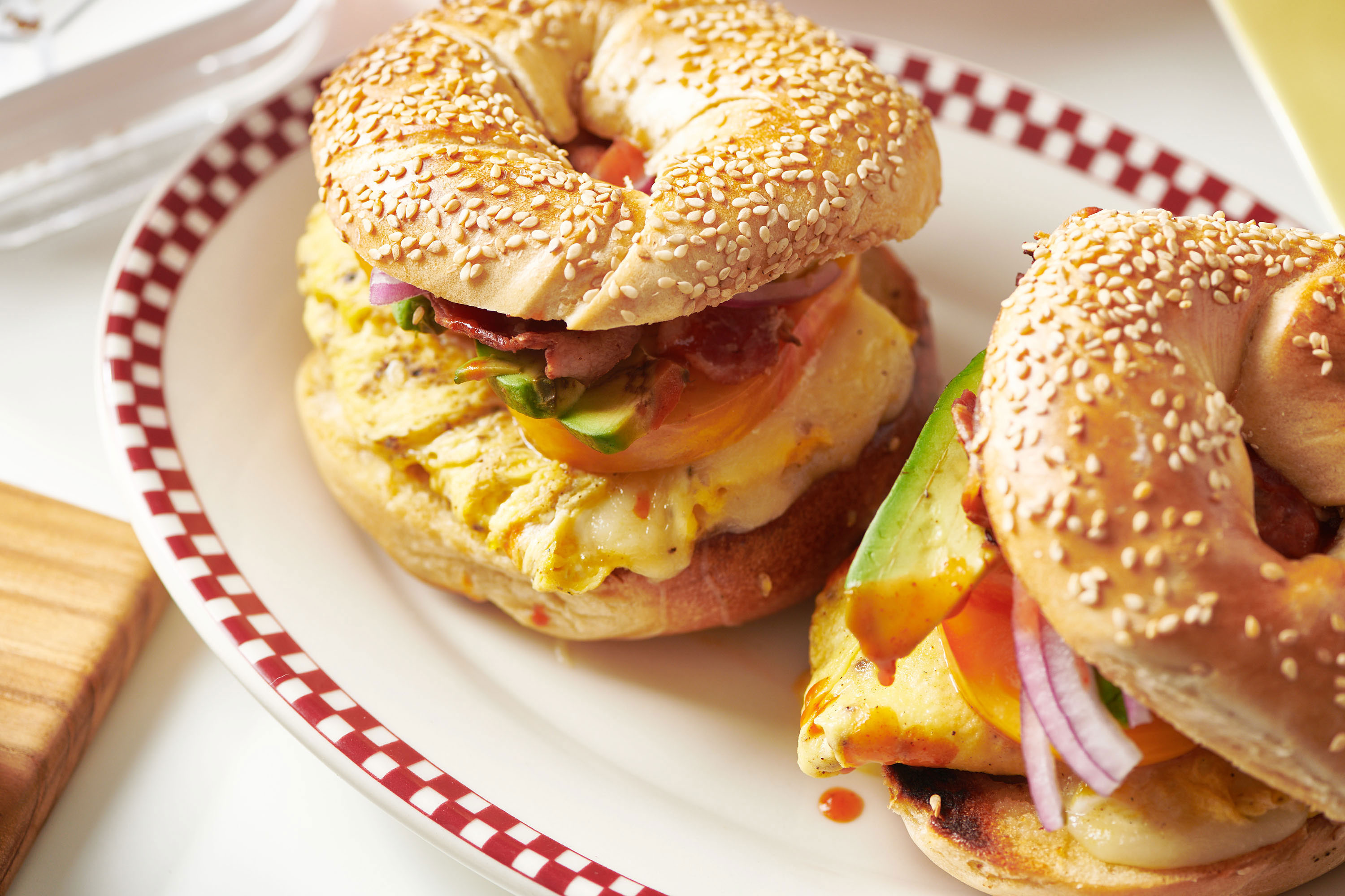 Breakfast bagel sandwich, Savory delight, Filling meal, Balanced flavors, 3000x2000 HD Desktop