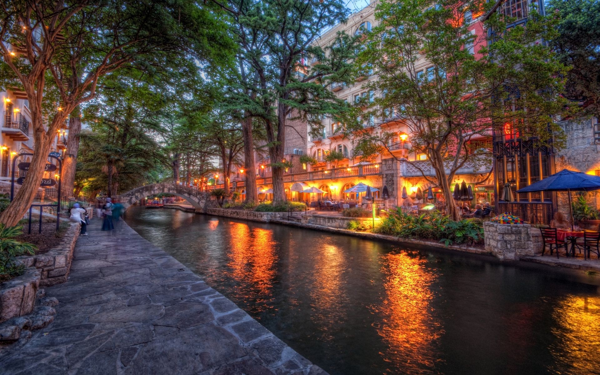 San Antonio, Texas, Travels, River at dusk, 1920x1200 HD Desktop