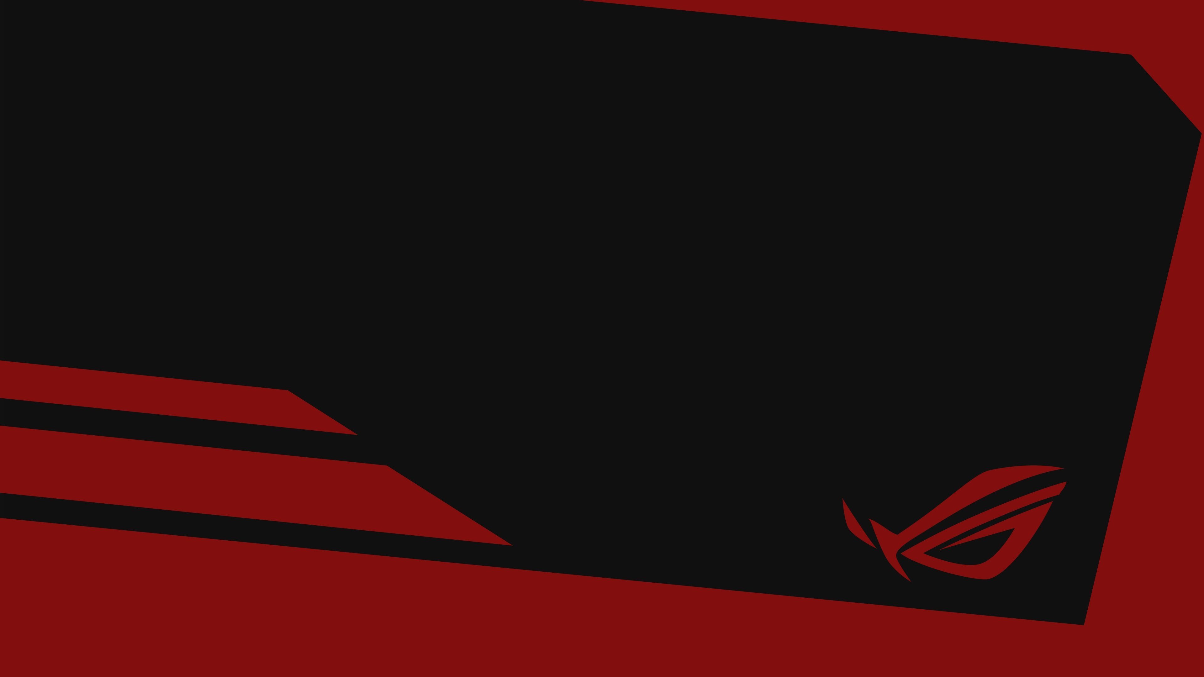 ASUS Republic of Gamers logo, Black angular panel graphic, Crimson flat backdrop, 4K Desktop wallpaper