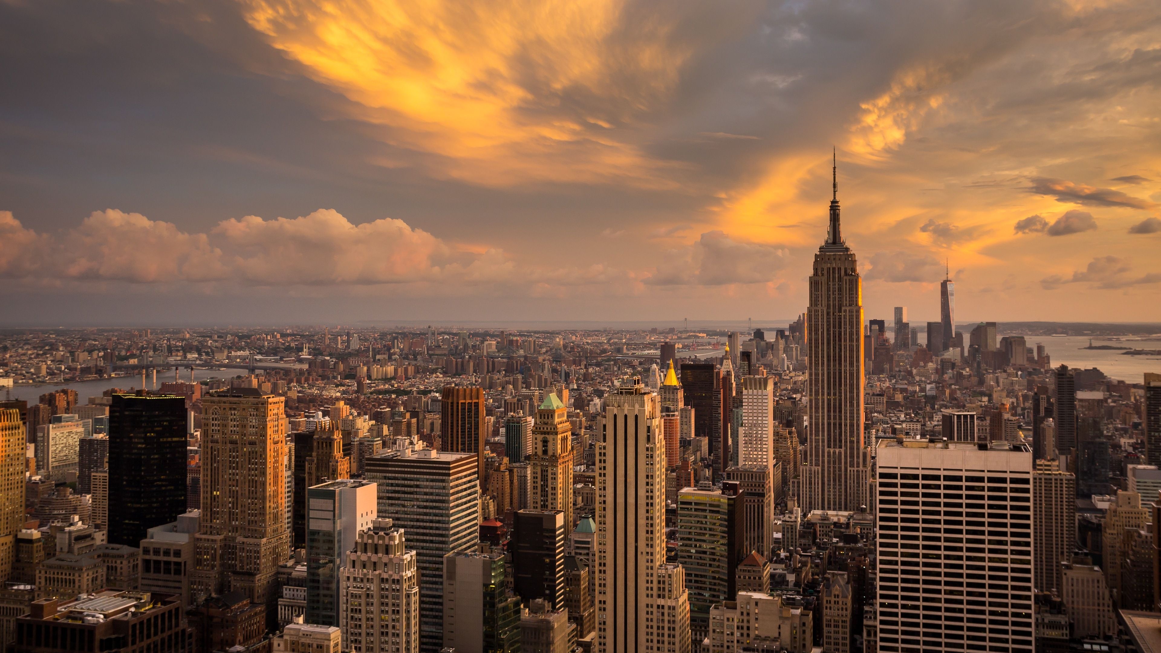 Manhattan skyline, New York 4K sunset wallpapers, Travels, 3840x2160 4K Desktop