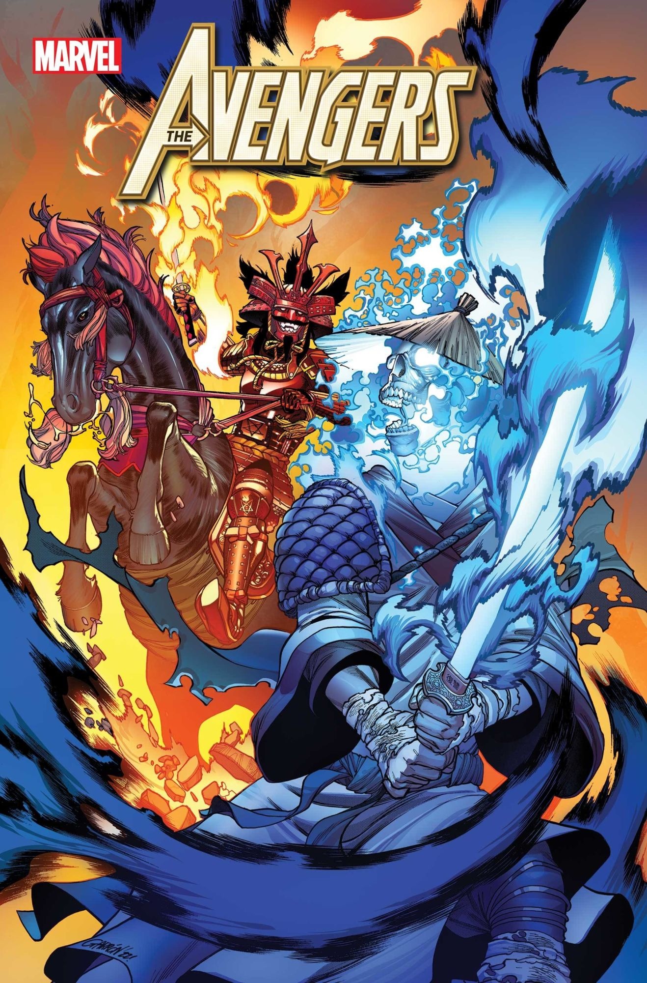 Ghost Ronin, The Avengers logo, Samurai warrior on horseback, HD Phone wallpaper