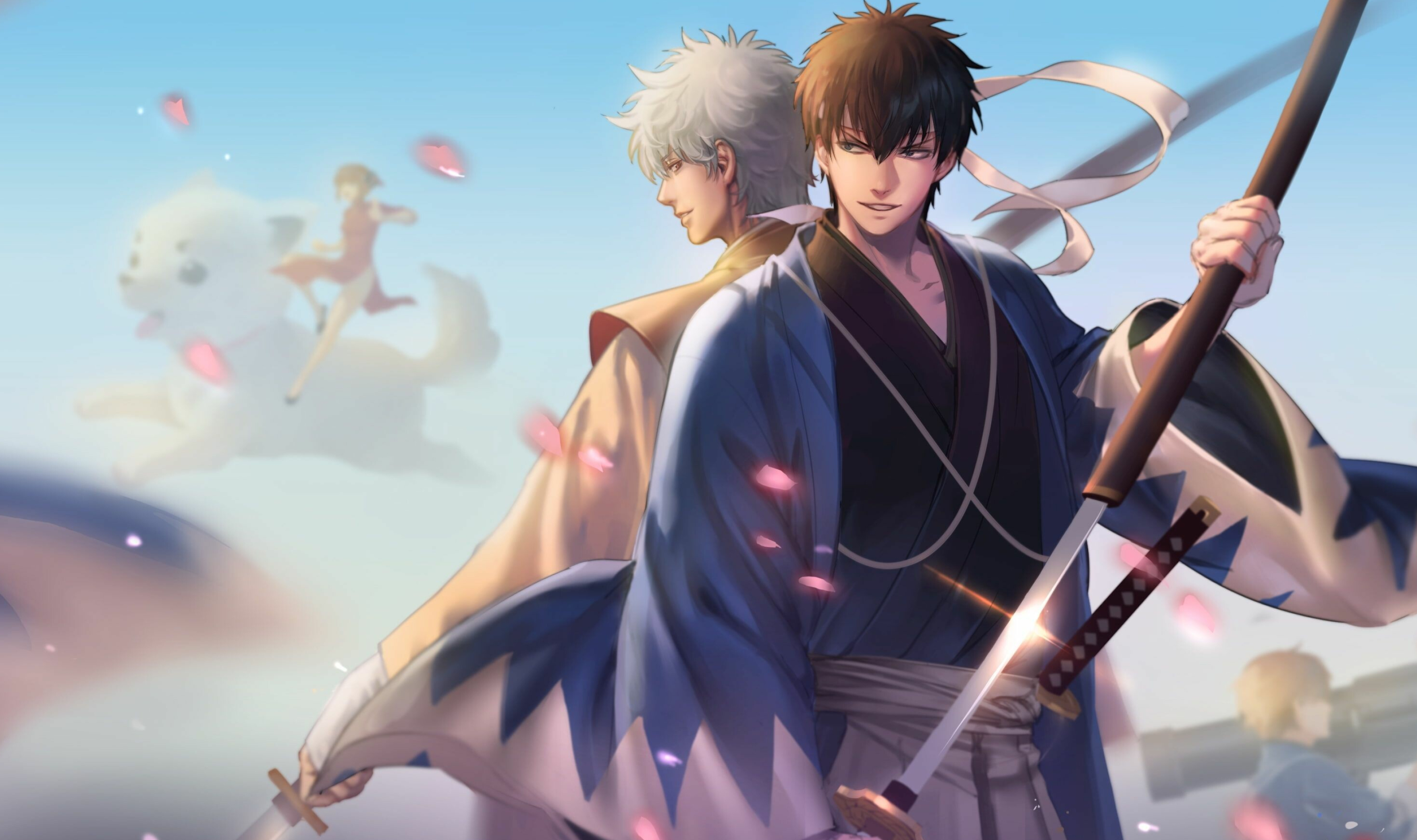 Sakata Gintoki, Hijikata Toushirou, Okita Sougo, Kagura, Gin katana, 3630x2160 HD Desktop