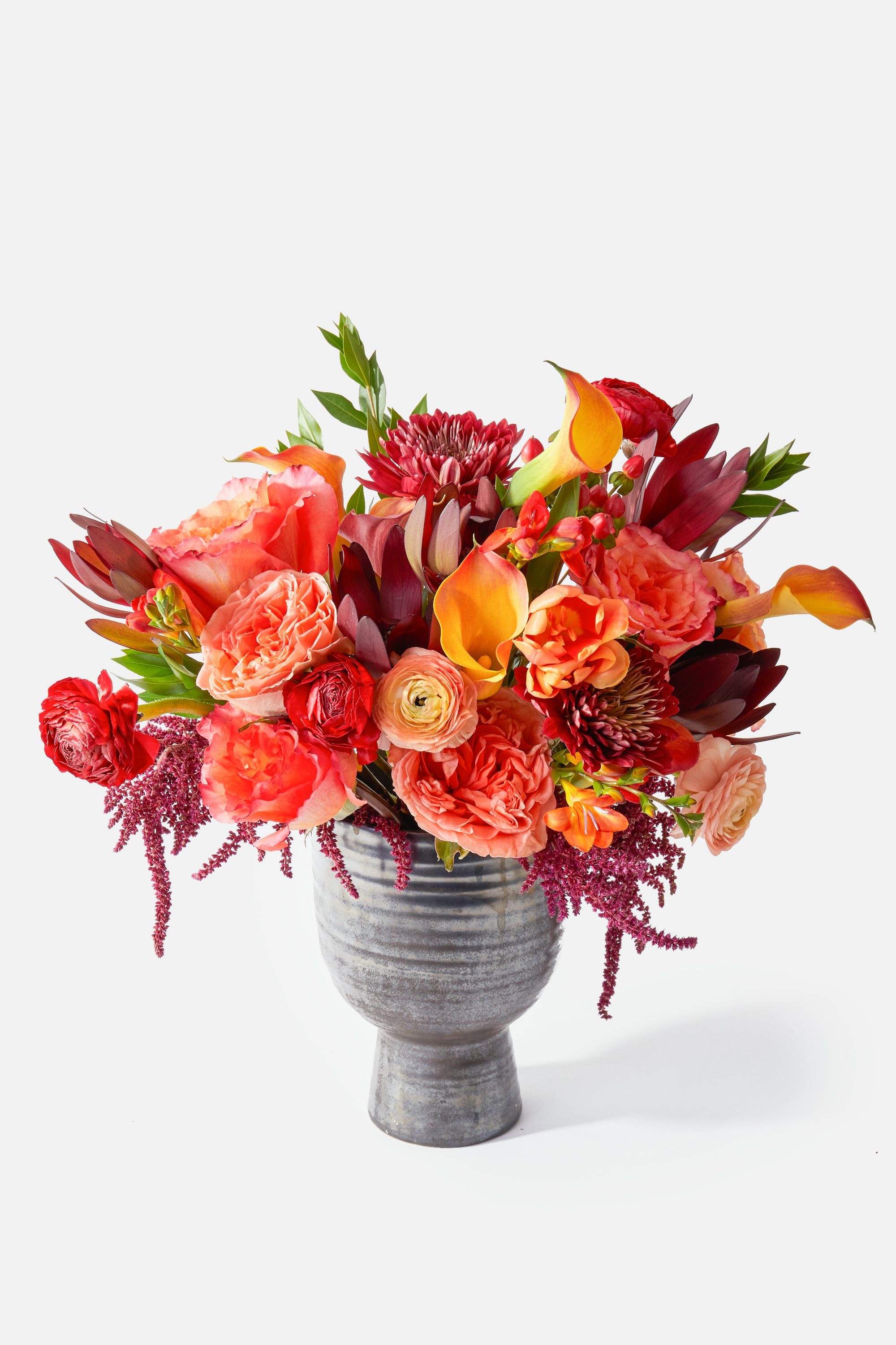 Autumn floral arrangement, Orange calla lilies, Ribbed ceramic pedestal vase, HD Phone wallpaper