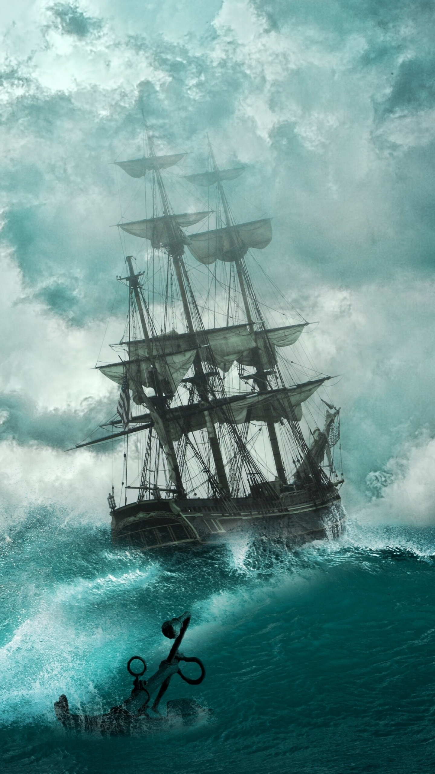 Ghost Ship, Shipwreck scene, Ultra HD wallpaper, Desktop background, 1440x2560 HD Phone