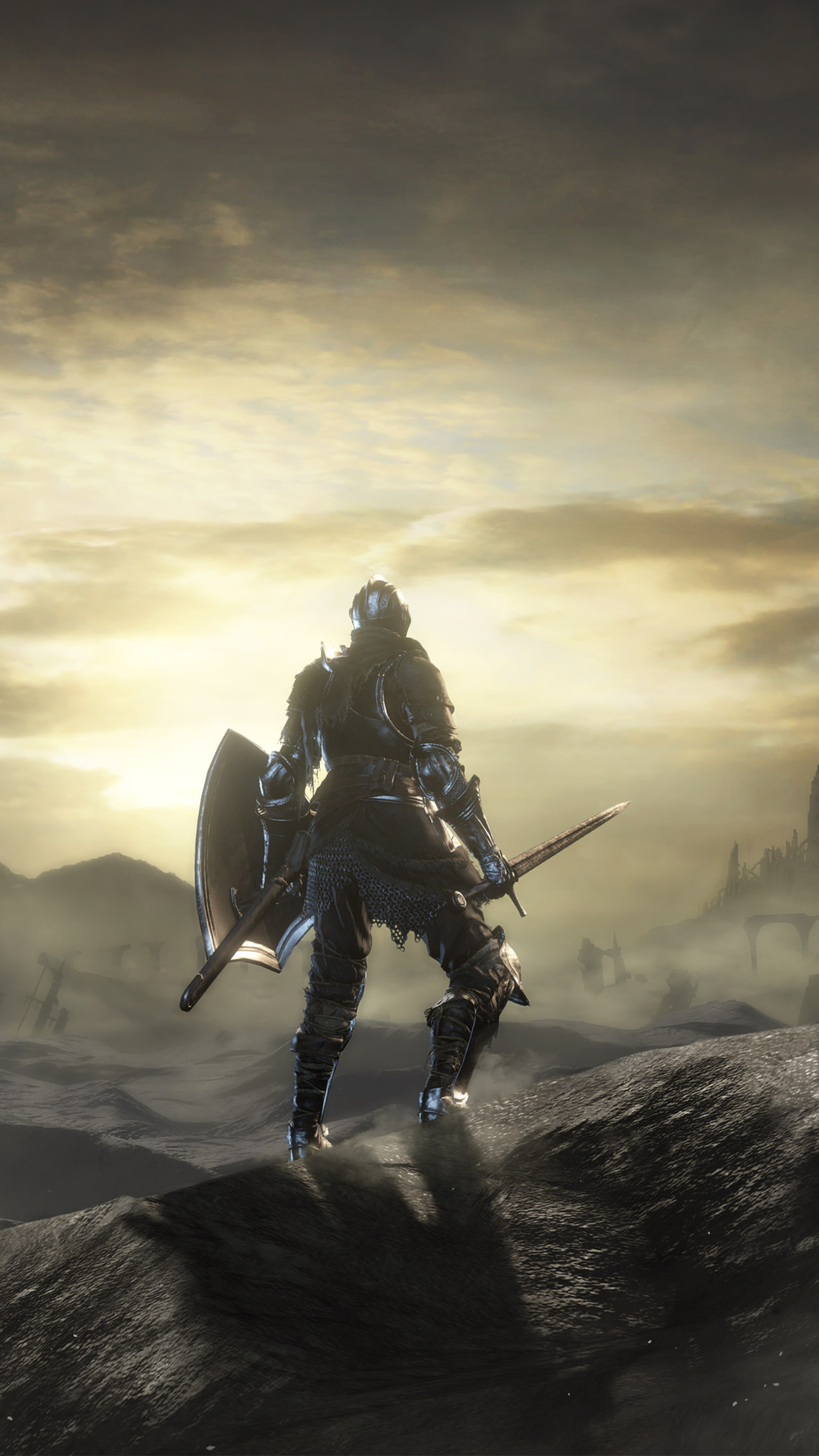 Dark Souls III Ashen One, Knight armor set, desolate ash wasteland, 4K Phone wallpaper