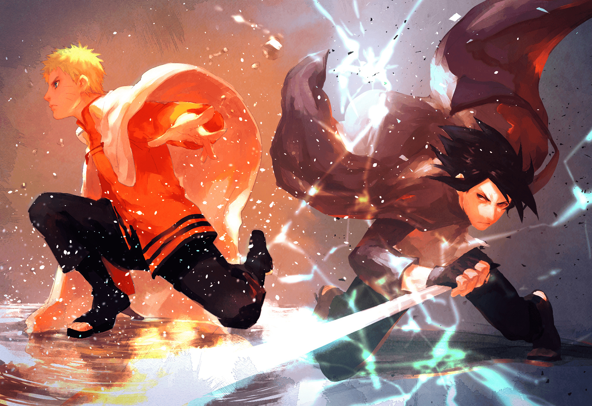 Naruto Uzumaki, Sasuke Uchiha, Chidori lightning sword, HD Desktop wallpaper