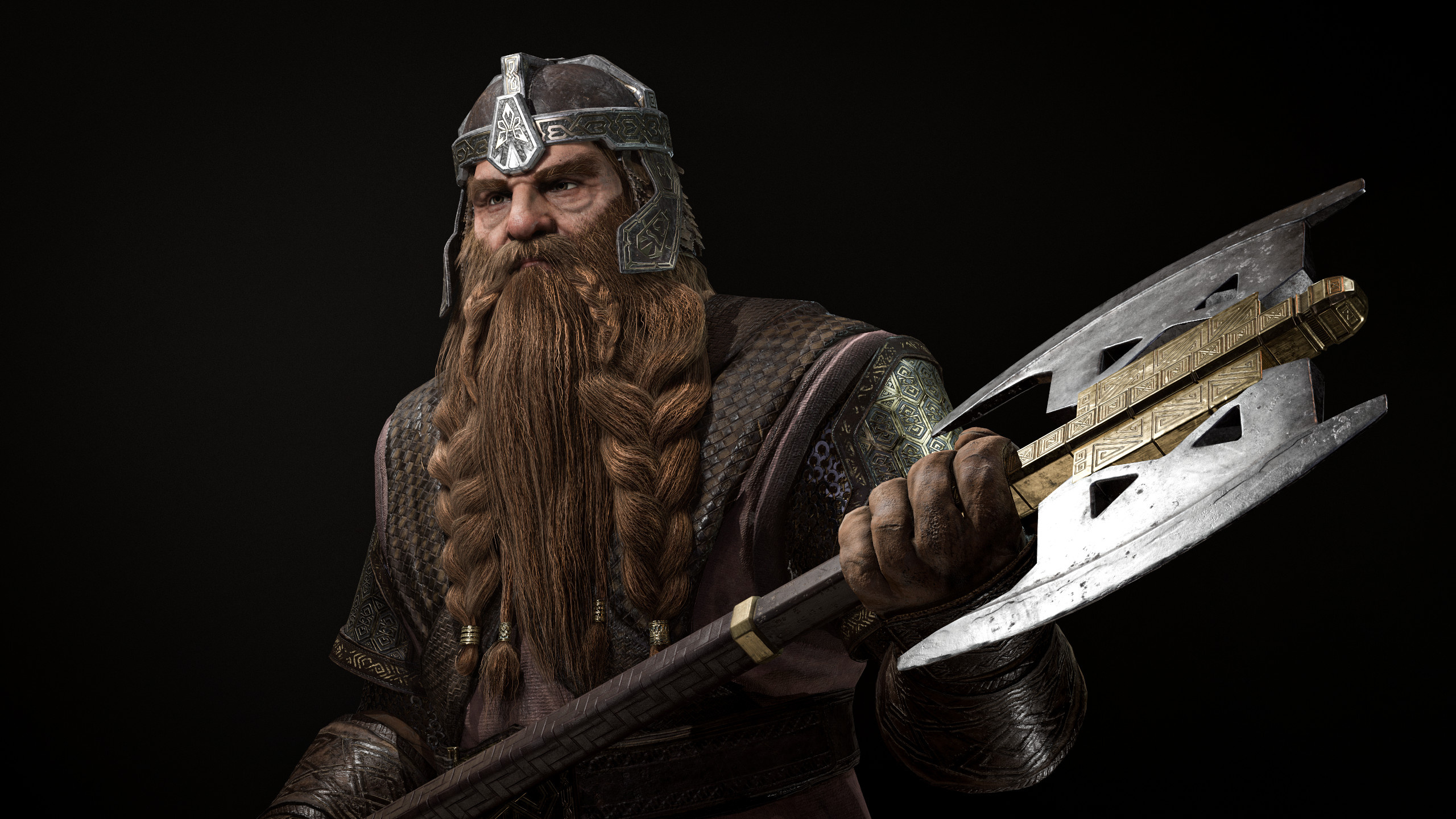 Gimli, Lord of the Rings fan art, Dwarven warrior, Epic battles, 2560x1440 HD Desktop