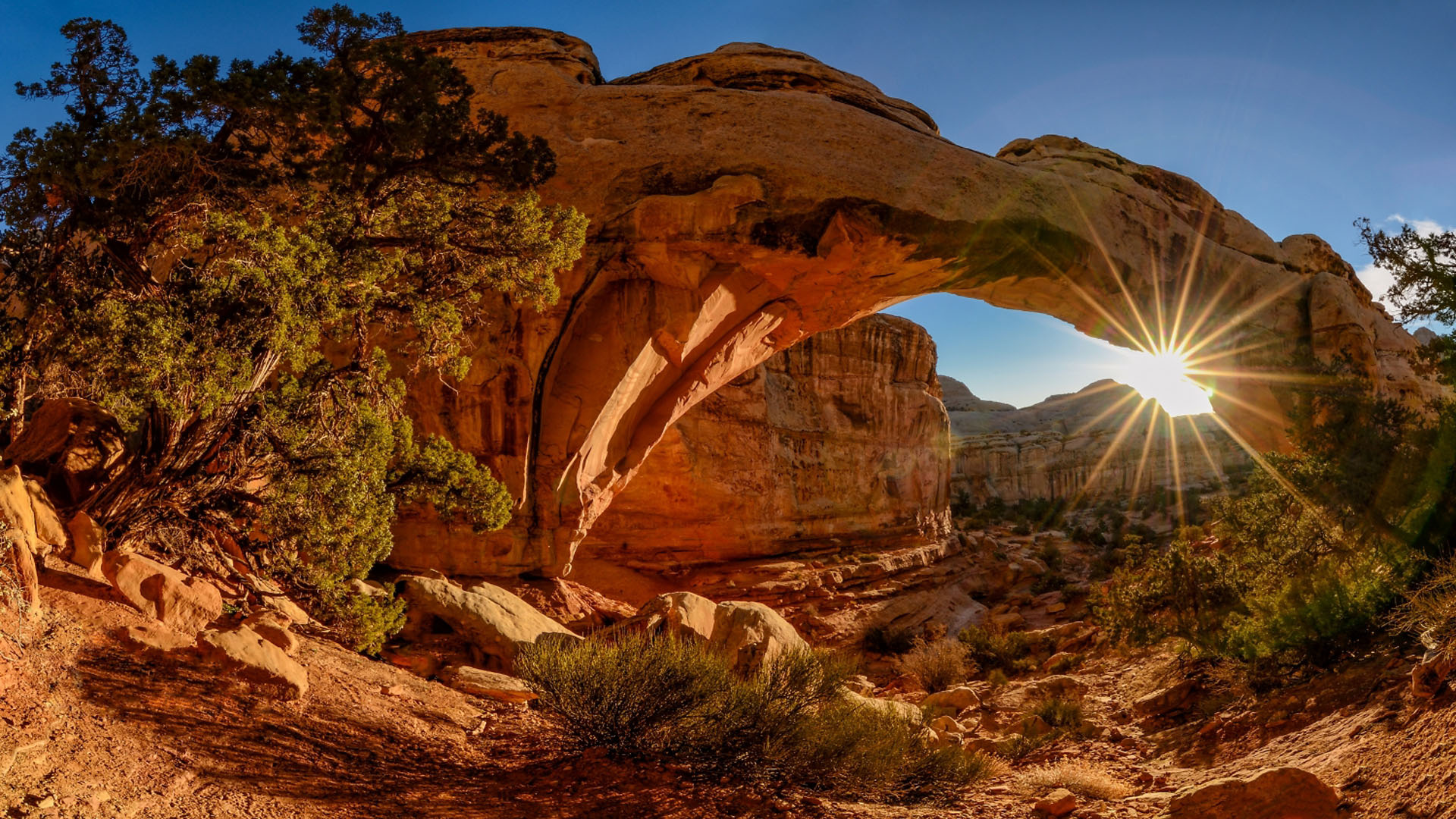 Stone bridge vista, Dramatic sunset, Beautiful arch, Desktop wallpaper, 1920x1080 Full HD Desktop