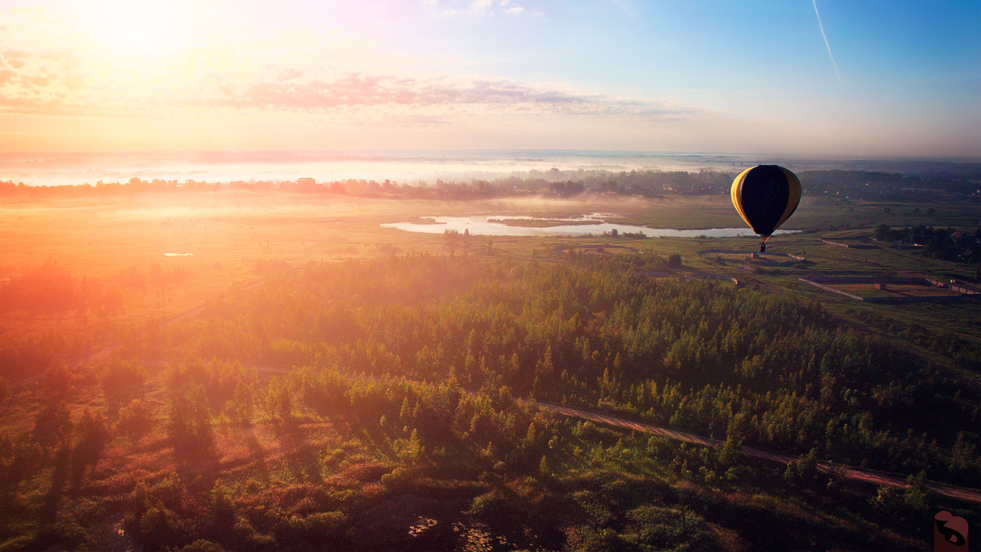 Air sports, Morning flight, Hot air balloon, Landscape, 3840x2160 4K Desktop