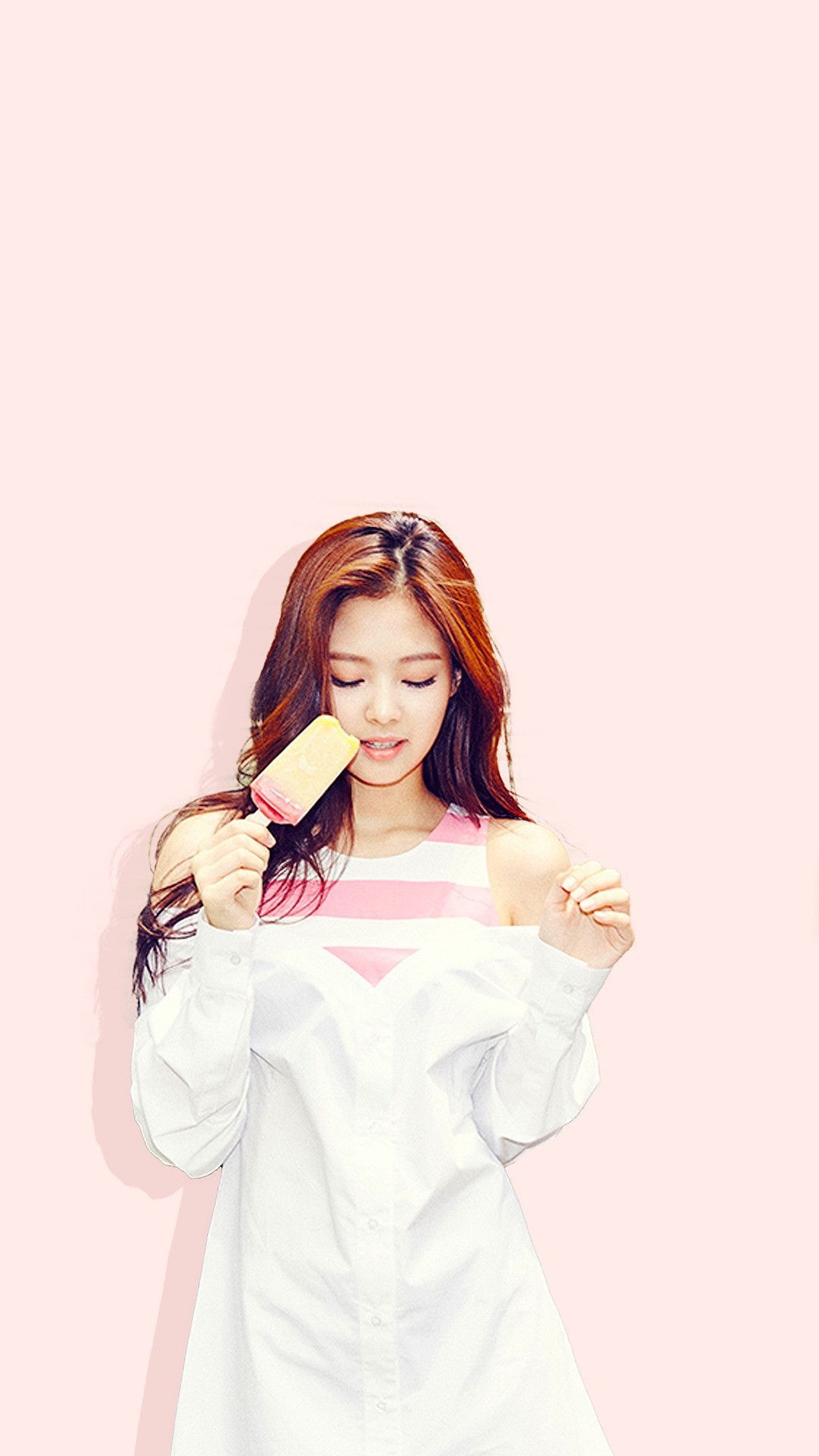 Jennie Kim, ice pop, white off-shoulder shirt, Full HD Phone wallpaper