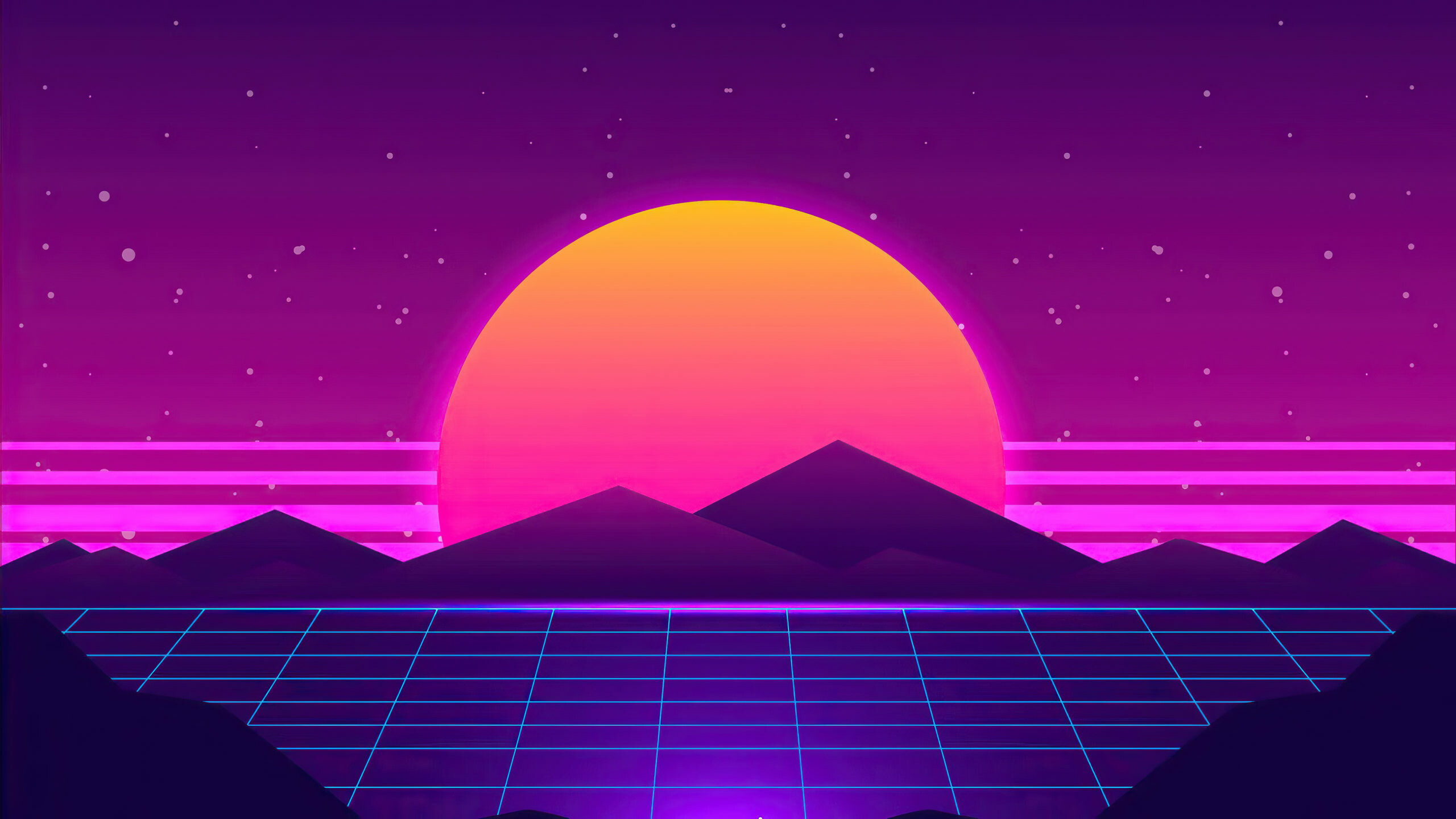 Synthwave scenery, Mountain silhouette, Retro vibes, Mesmerizing sunset, 2560x1440 HD Desktop