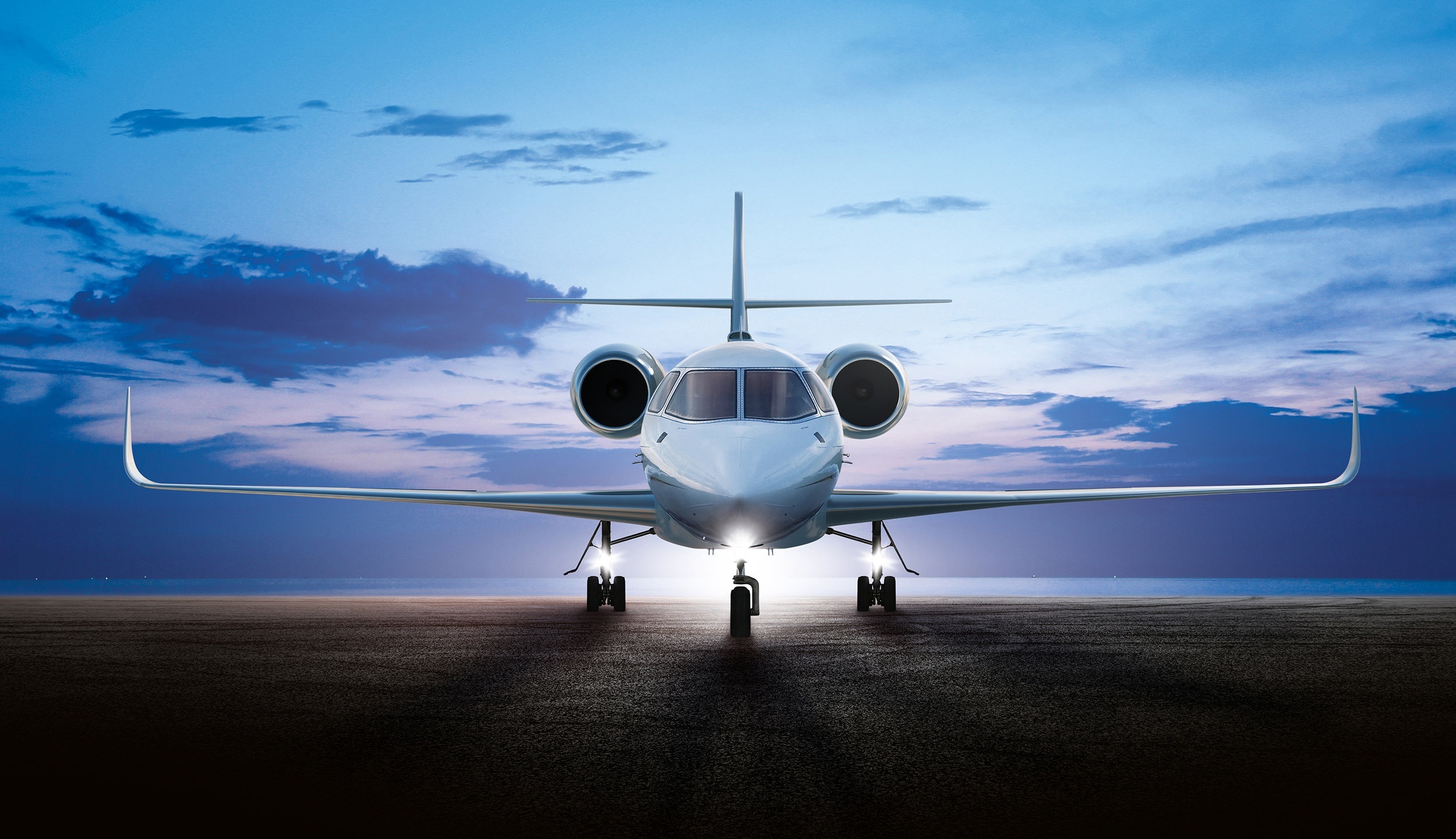 Cessna Citation Latitude, Airport runway tarmac, Twilight blue sky, HD Desktop wallpaper