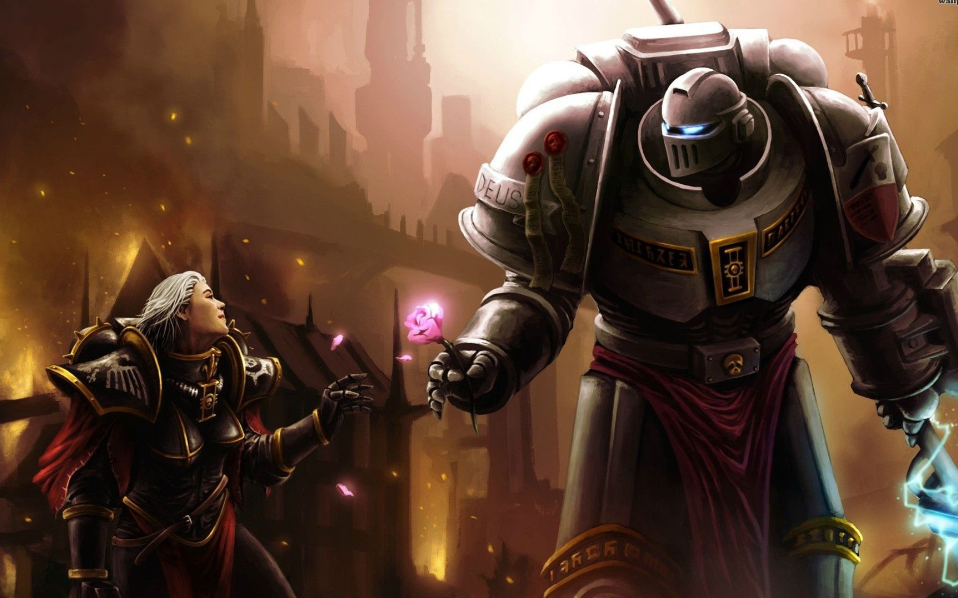 Grey Knights Space Marine, Adepta Sororitas Battle Sister, Pink rose flower, HD Desktop wallpaper