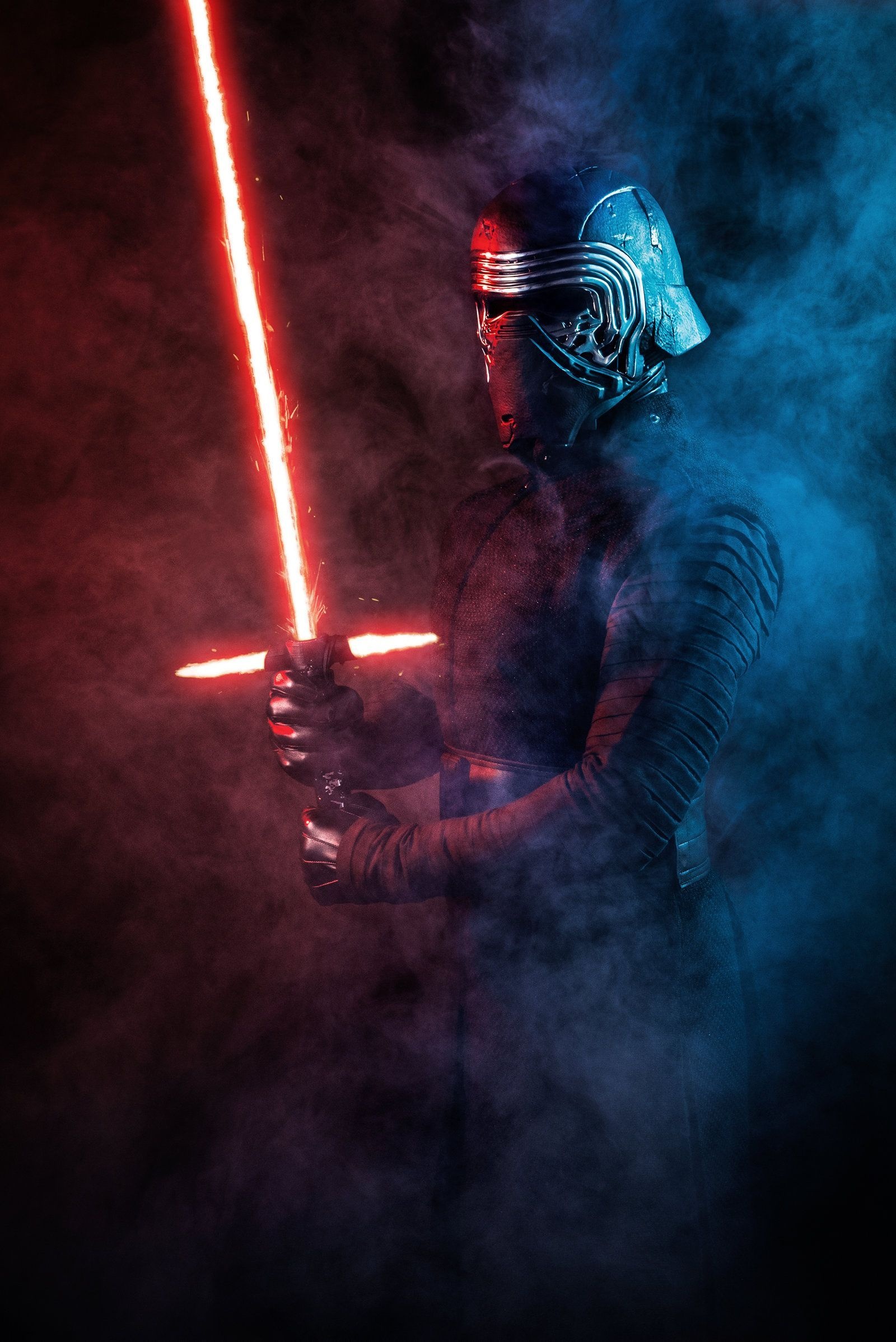 Kylo Ren Mask, Dark side warrior, Red lightsaber menace, Galactic Kingdom, 1600x2400 HD Phone