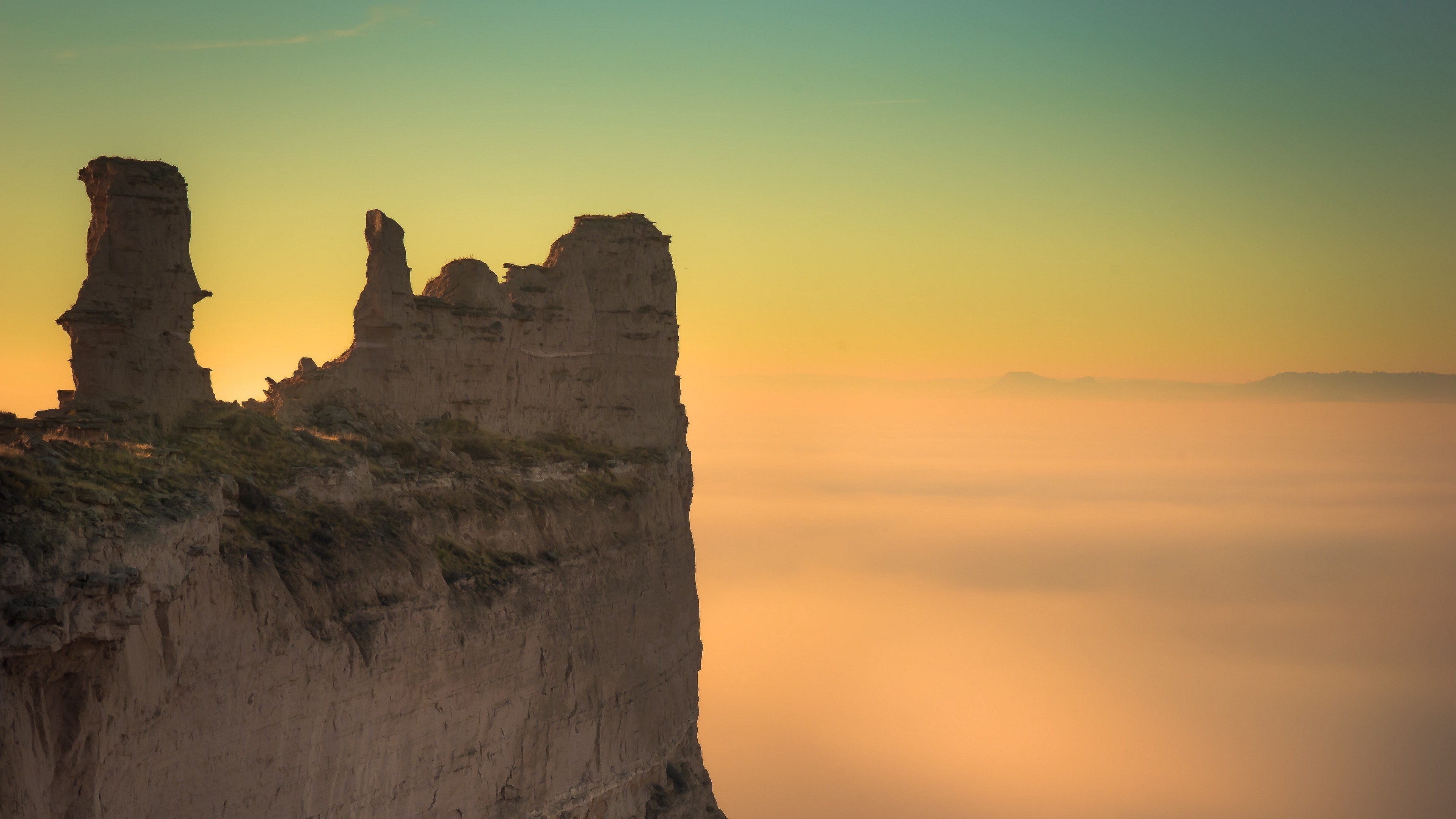 Geology, Rock cliff, Fog, Wallpaper, 3840x2160 4K Desktop