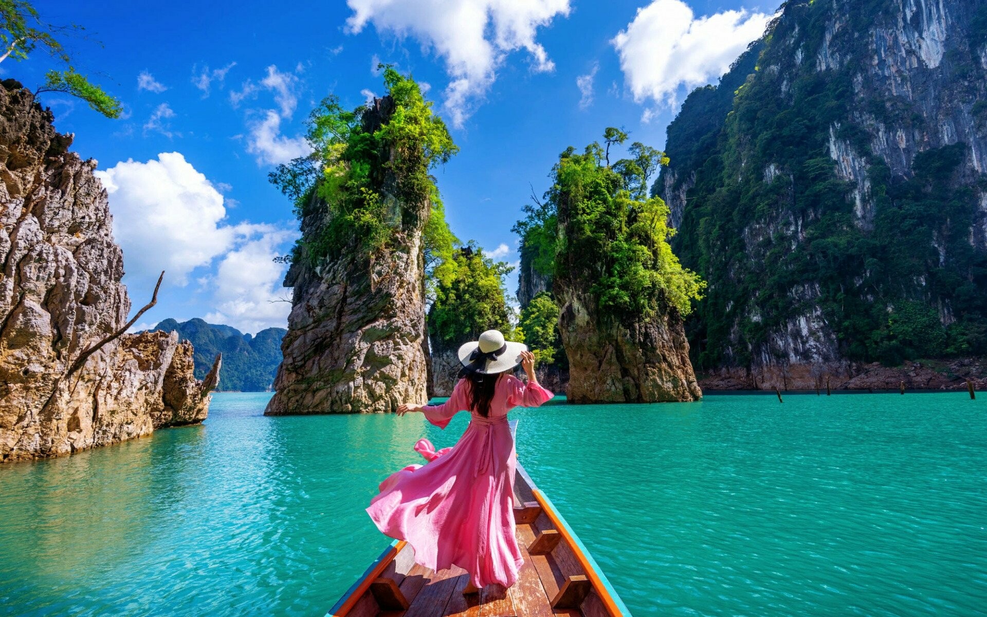 Thailand woman, Boat in the sea, Tropical paradise, Summer vibes, 1920x1200 HD Desktop