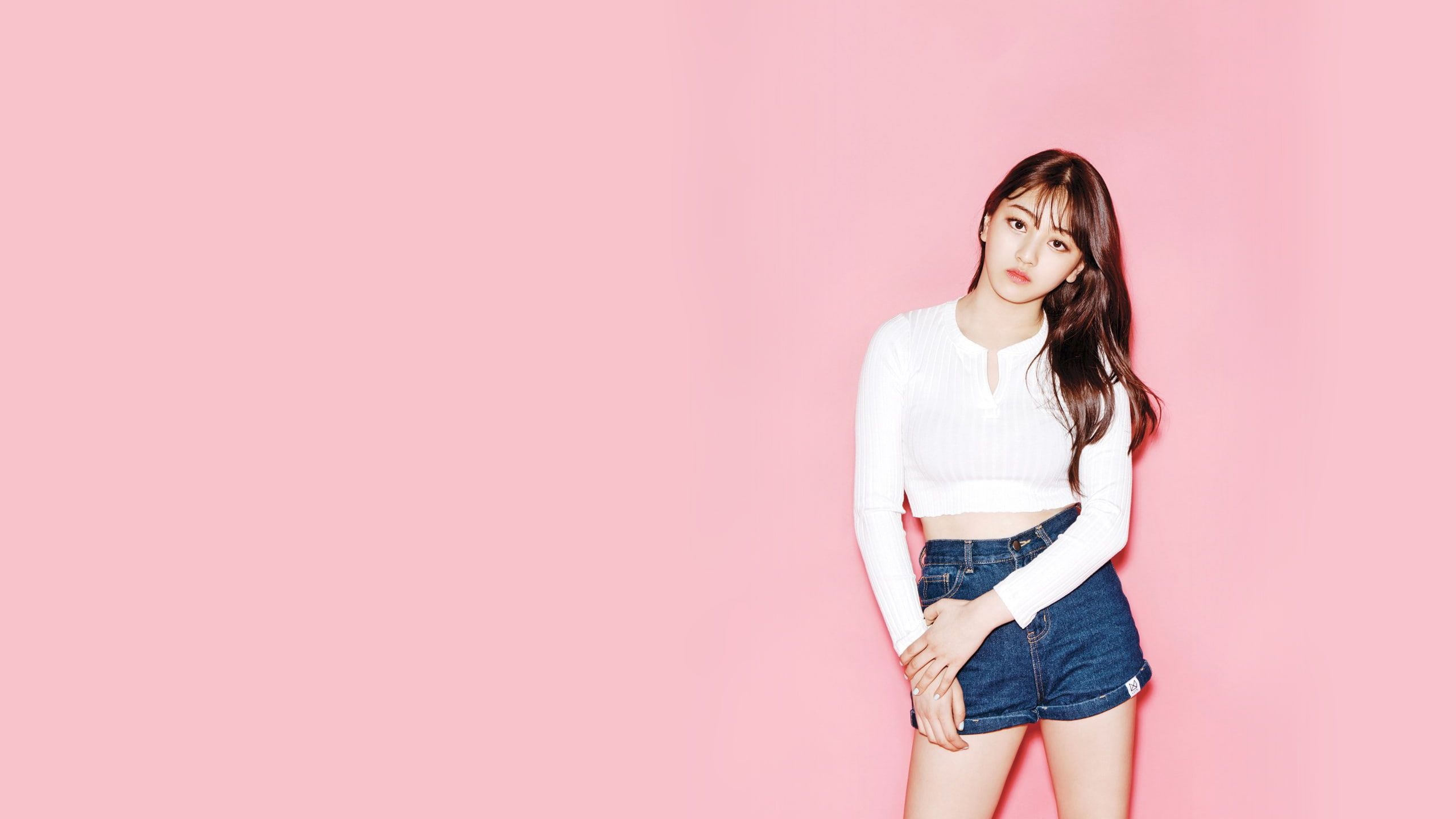 Jihyo (TWICE), K-pop star, Blue top, 2560x1440 HD Desktop