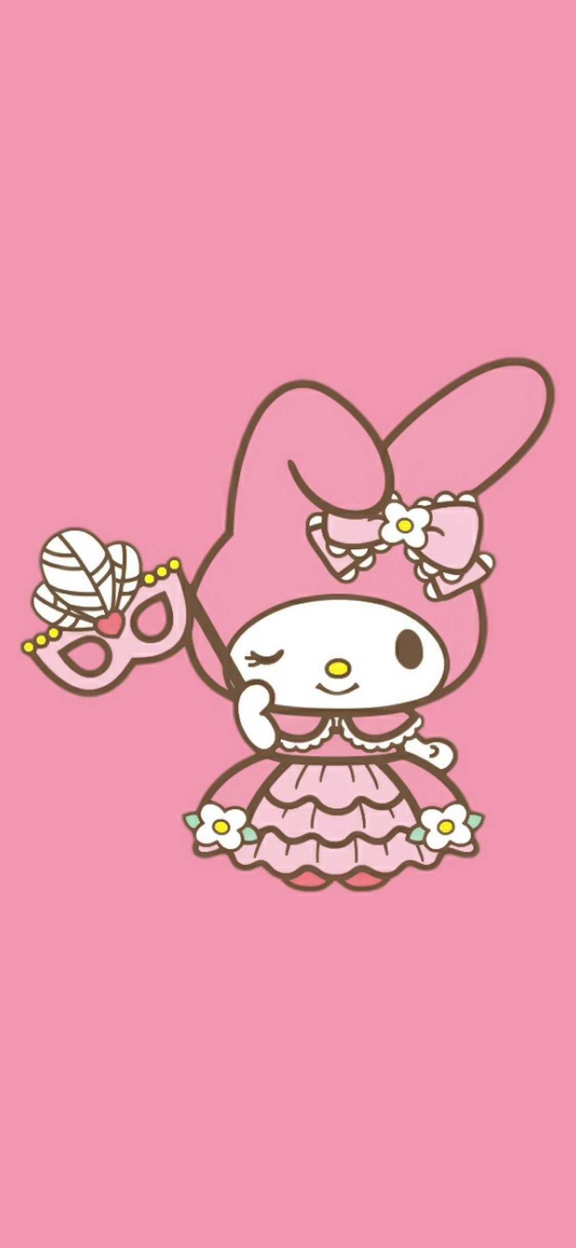 My Melody, feathered masquerade mask, pink frilly dress, HD Phone wallpaper