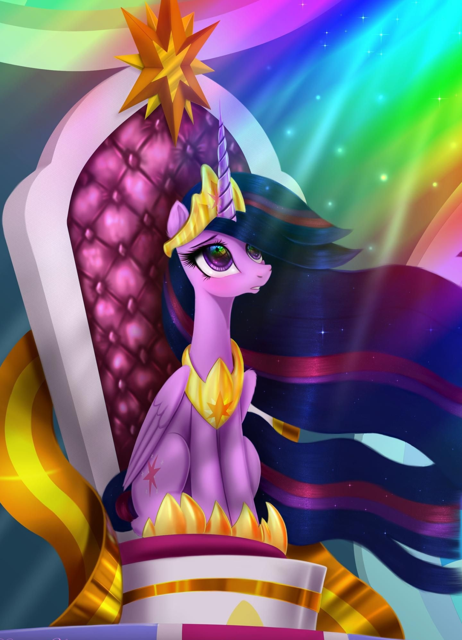 Princess Twilight Sparkle, Tufted royal throne, Rainbow aurora glow, HD Phone wallpaper