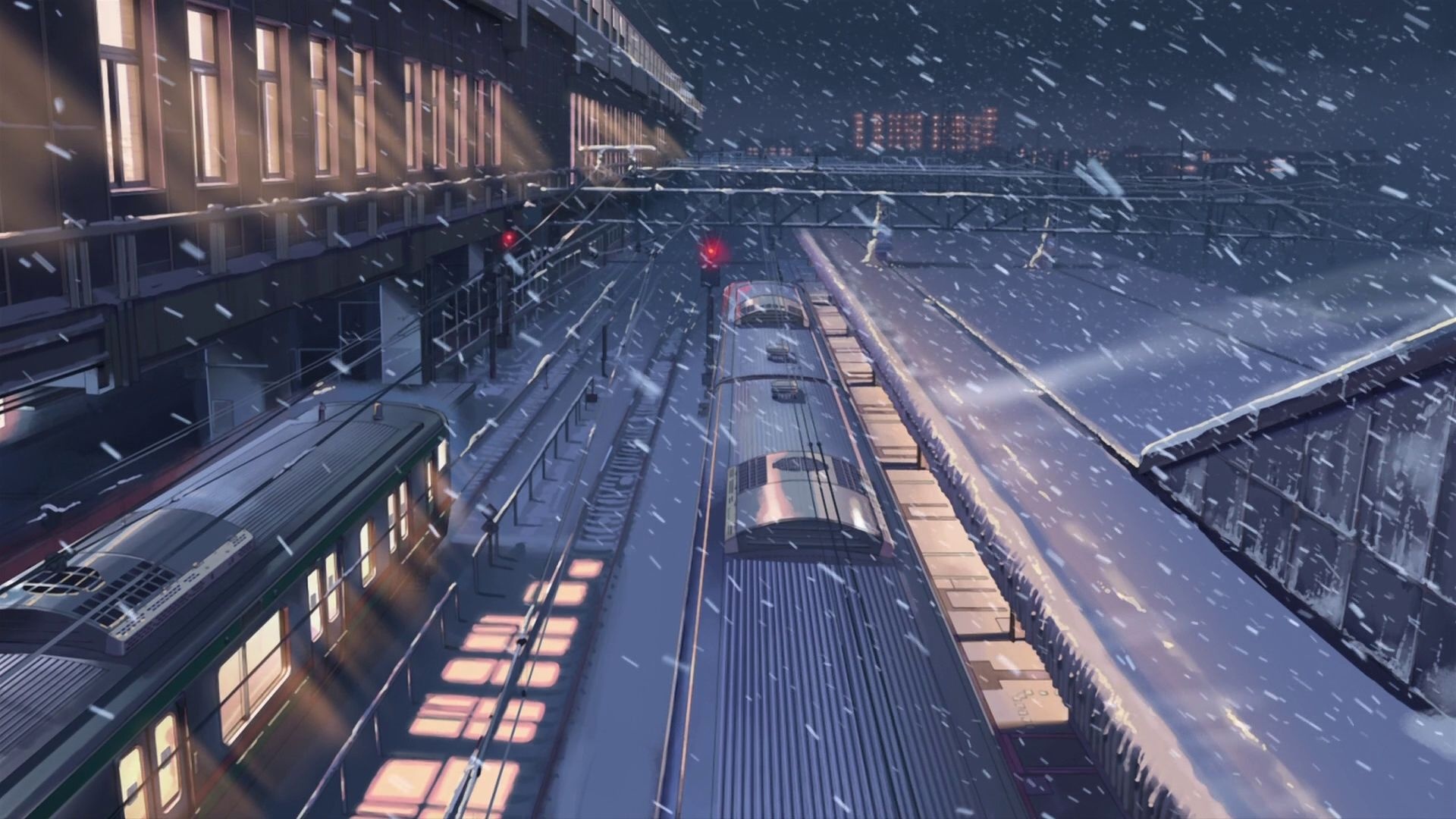 5 Centimeters per Second, Snowy train station platform, Japanese commuter train, Full HD Desktop wallpaper