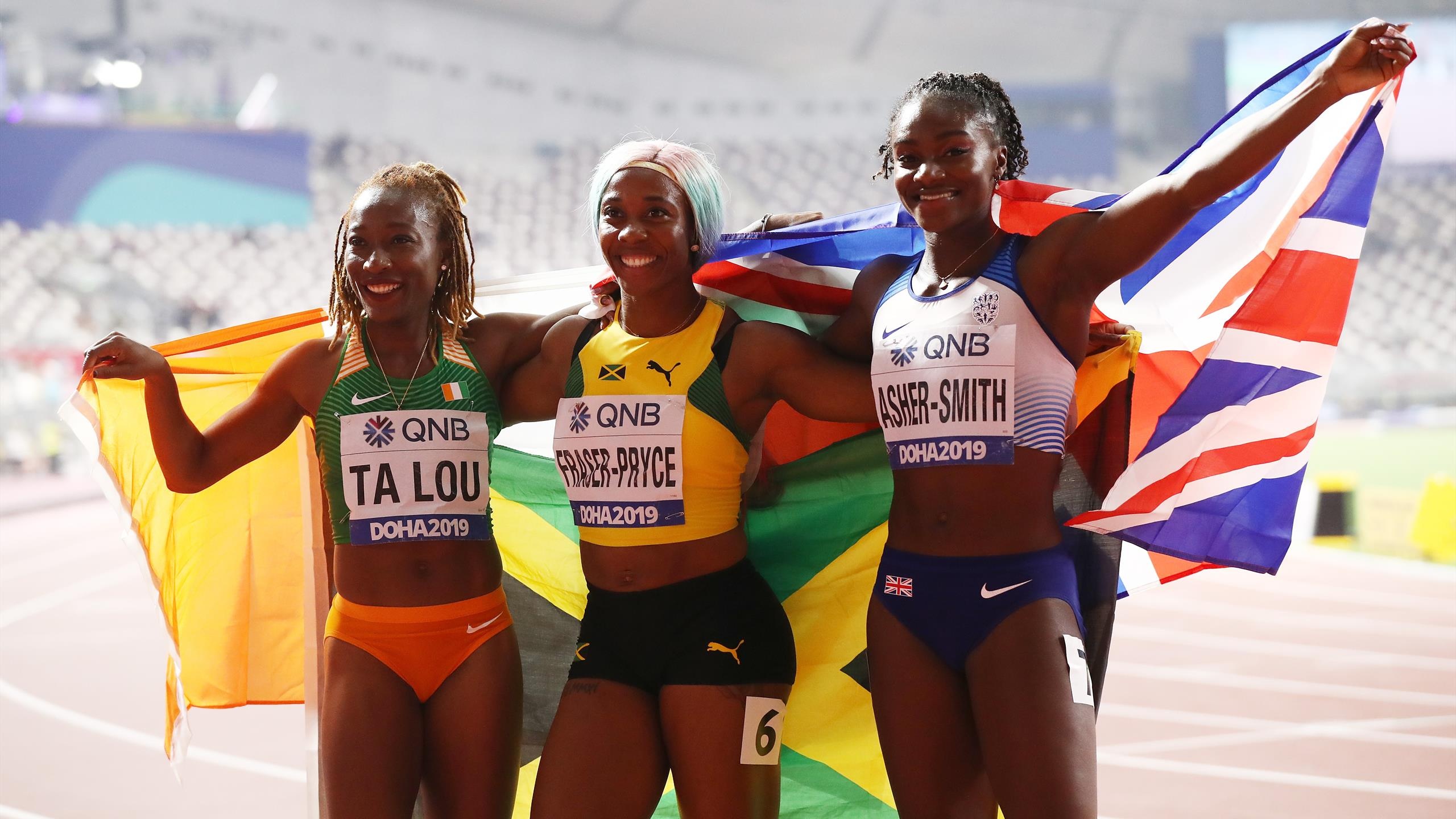 Marie-Josee Ta Lou, Thrilling silver medal, World Athletics Championships, Exciting 100m race, 2560x1440 HD Desktop