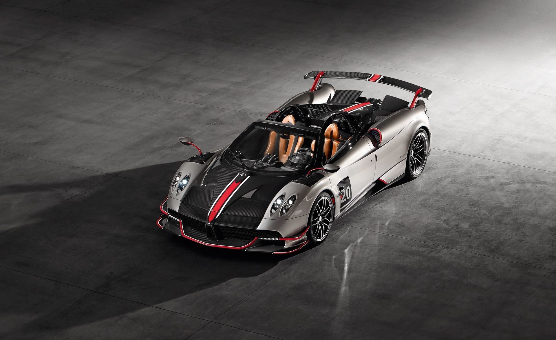 Pagani Huayra Roadster BC, number 20 livery, concrete studio floor, HD Desktop wallpaper