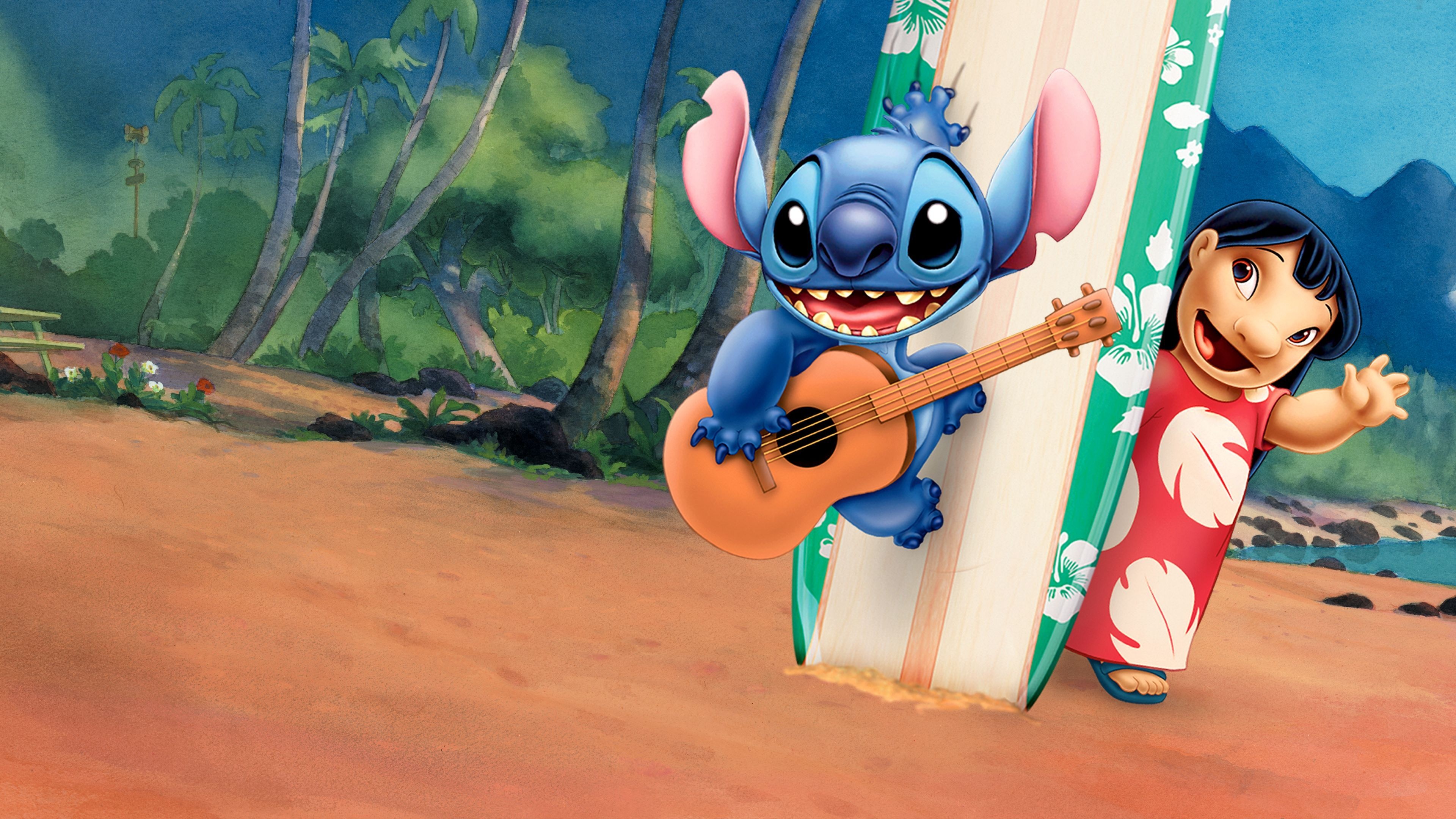 Stitch animation, Lilo and Stitch en la playa, Lilo Stitch, Pijama de Stitch, 3840x2160 4K Desktop