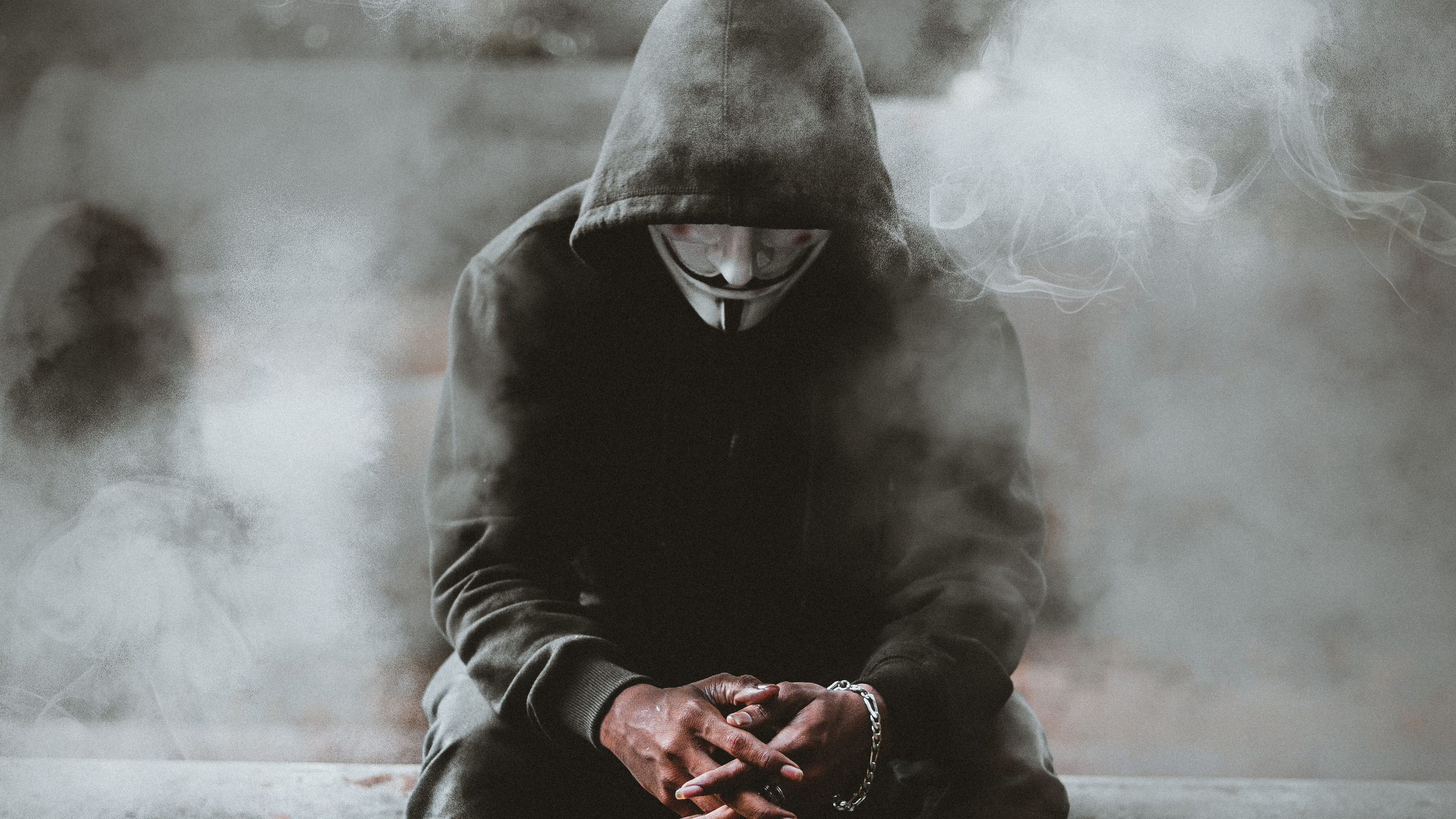 Man black hoodie, Anonymus, 4K, 1440p resolution, 2560x1440 HD Desktop