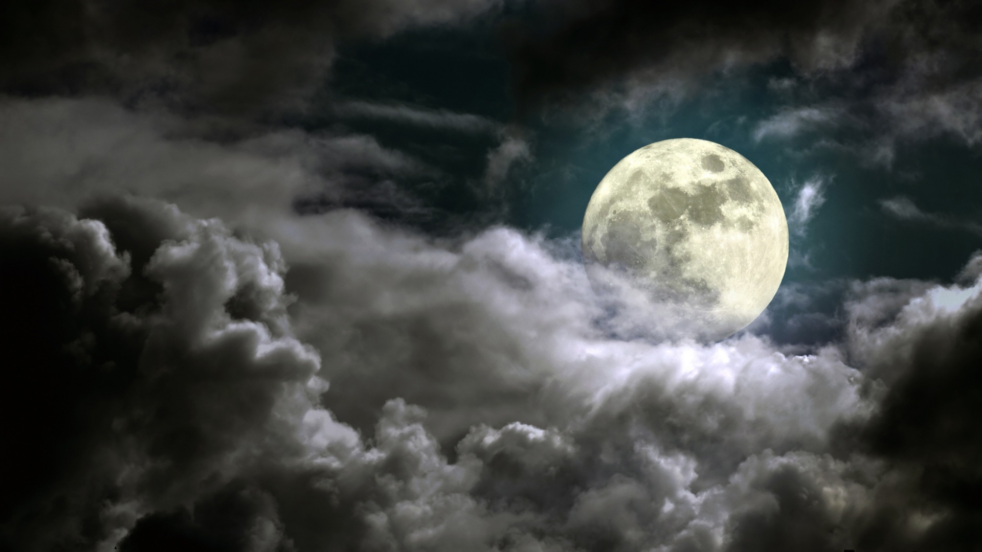 Gray Cloudy Sky, Full moon in dark sky, Nature's serene landscape, Cloudy night ambience, 1920x1080 Full HD Desktop