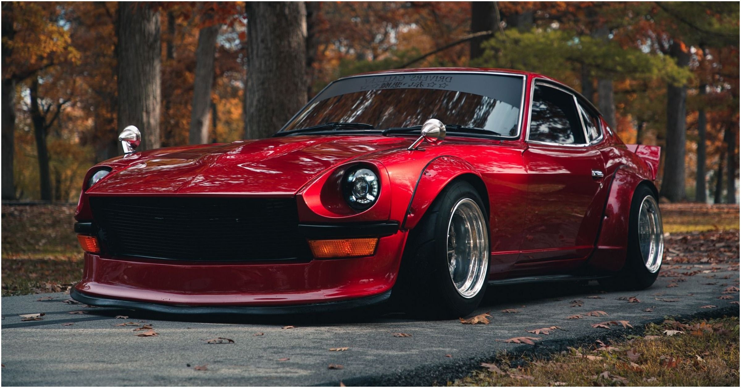 custom Datsun 240Z, widebody fender flares, autumn park road, HD Desktop wallpaper