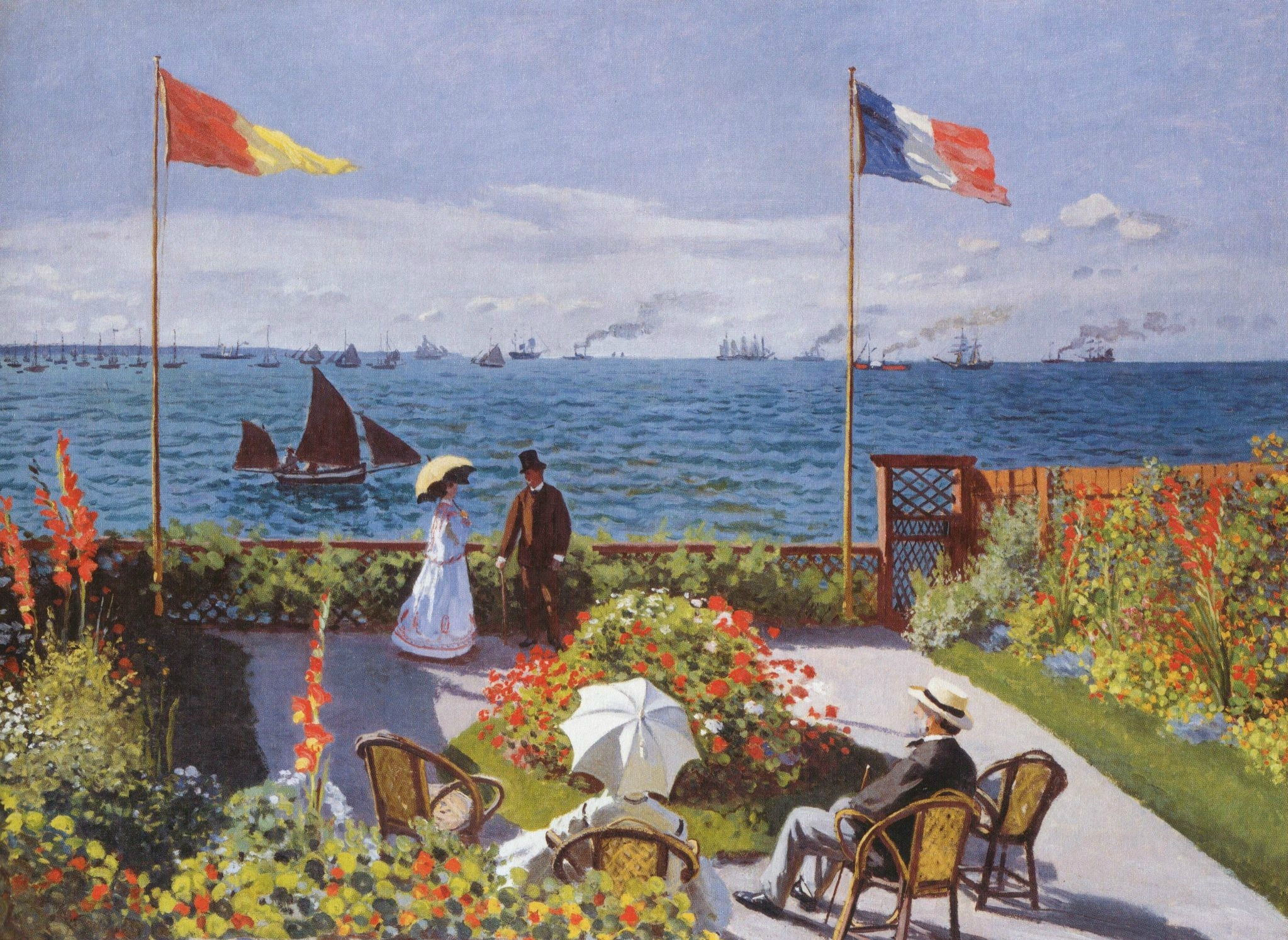 Garden at Sainte-Adresse, French tricolor flag, Sainte-Adresse seaside terrace, HD Desktop wallpaper