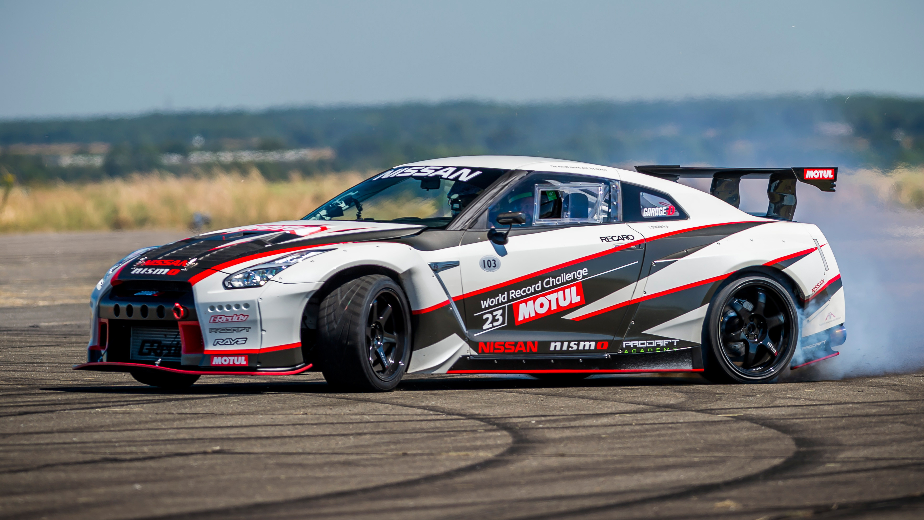 Nissan GT-R Nismo drift car, World Record Challenge MOTUL, drifting tire smoke, HD Desktop wallpaper