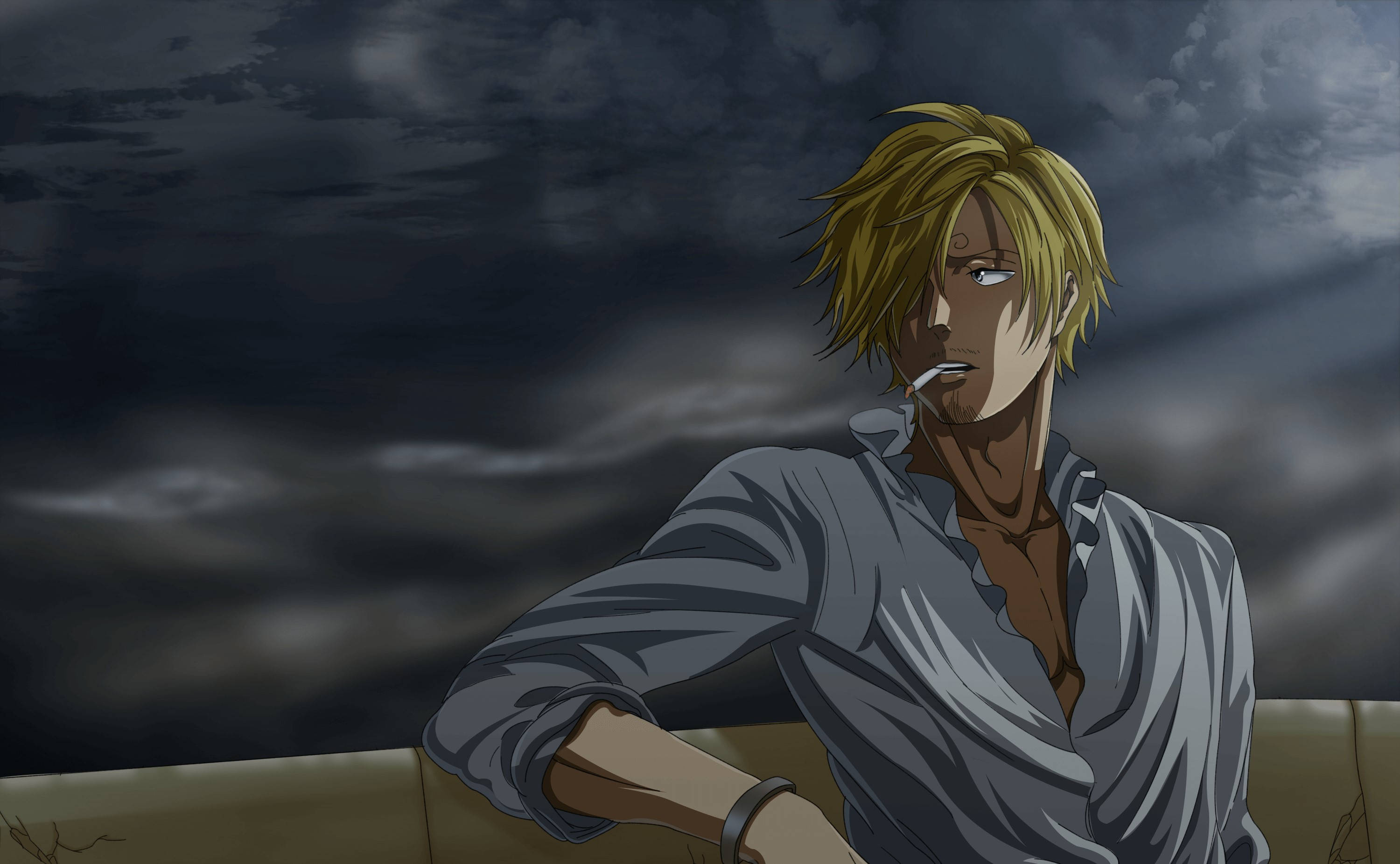 Vinsmoke Sanji, lit cigarette, dark storm clouds, HD Desktop wallpaper