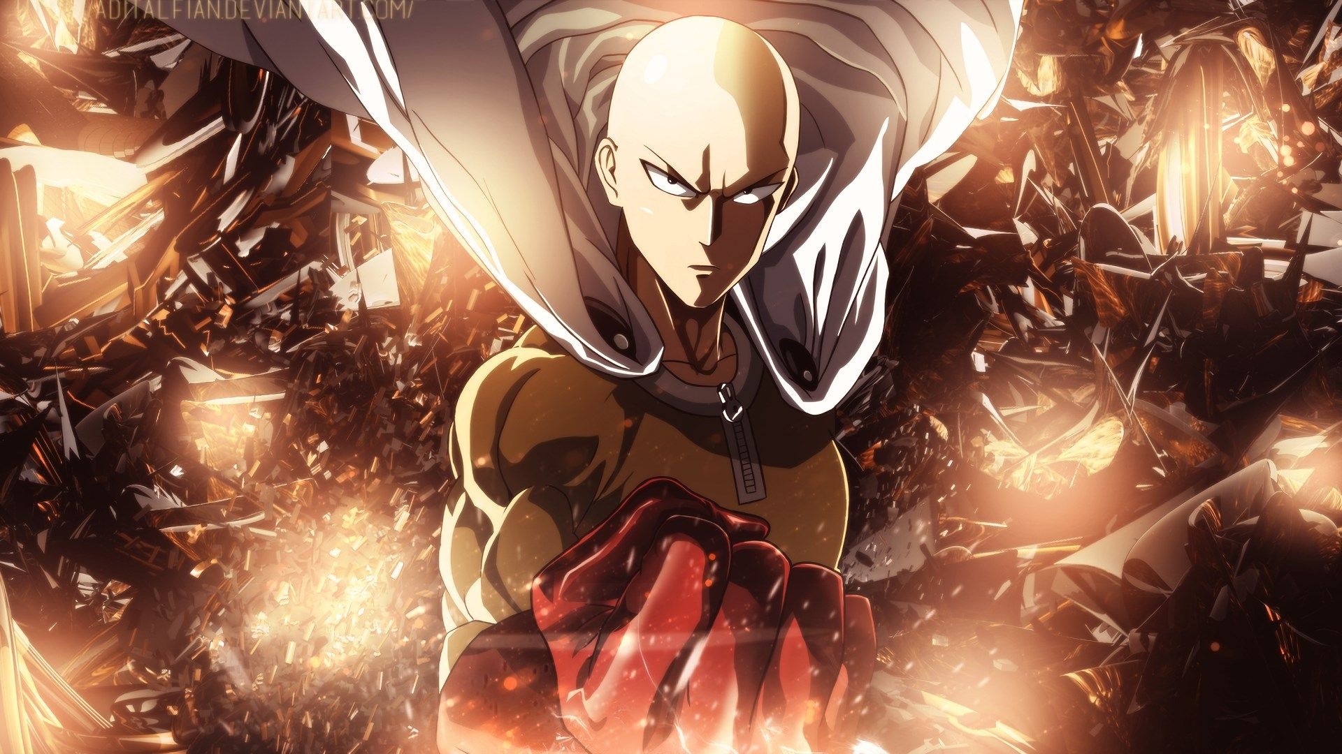 Saitama, One-Punch Man, Glowing red fist, Full HD Desktop wallpaper