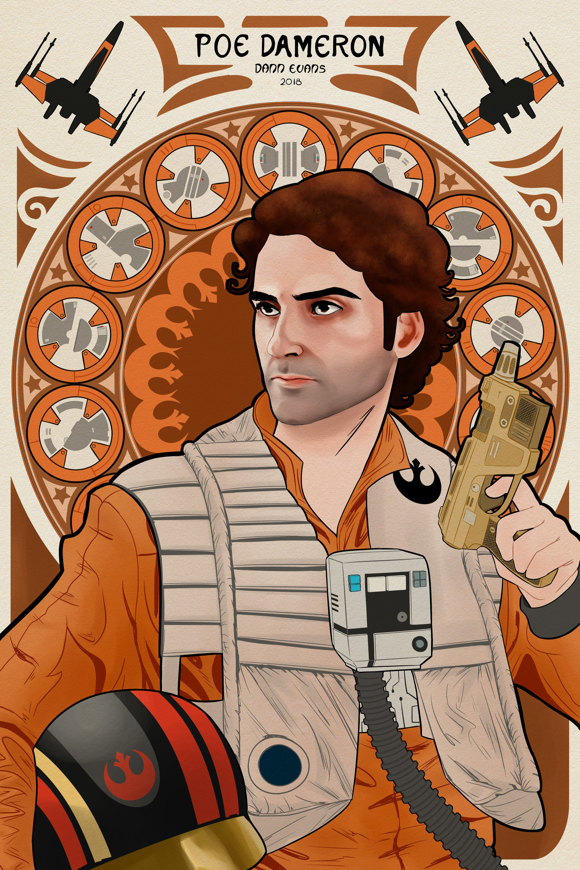 Poe Dameron, Art nouveau, Dann Evans, Star Wars fan art, 1920x2880 HD Phone