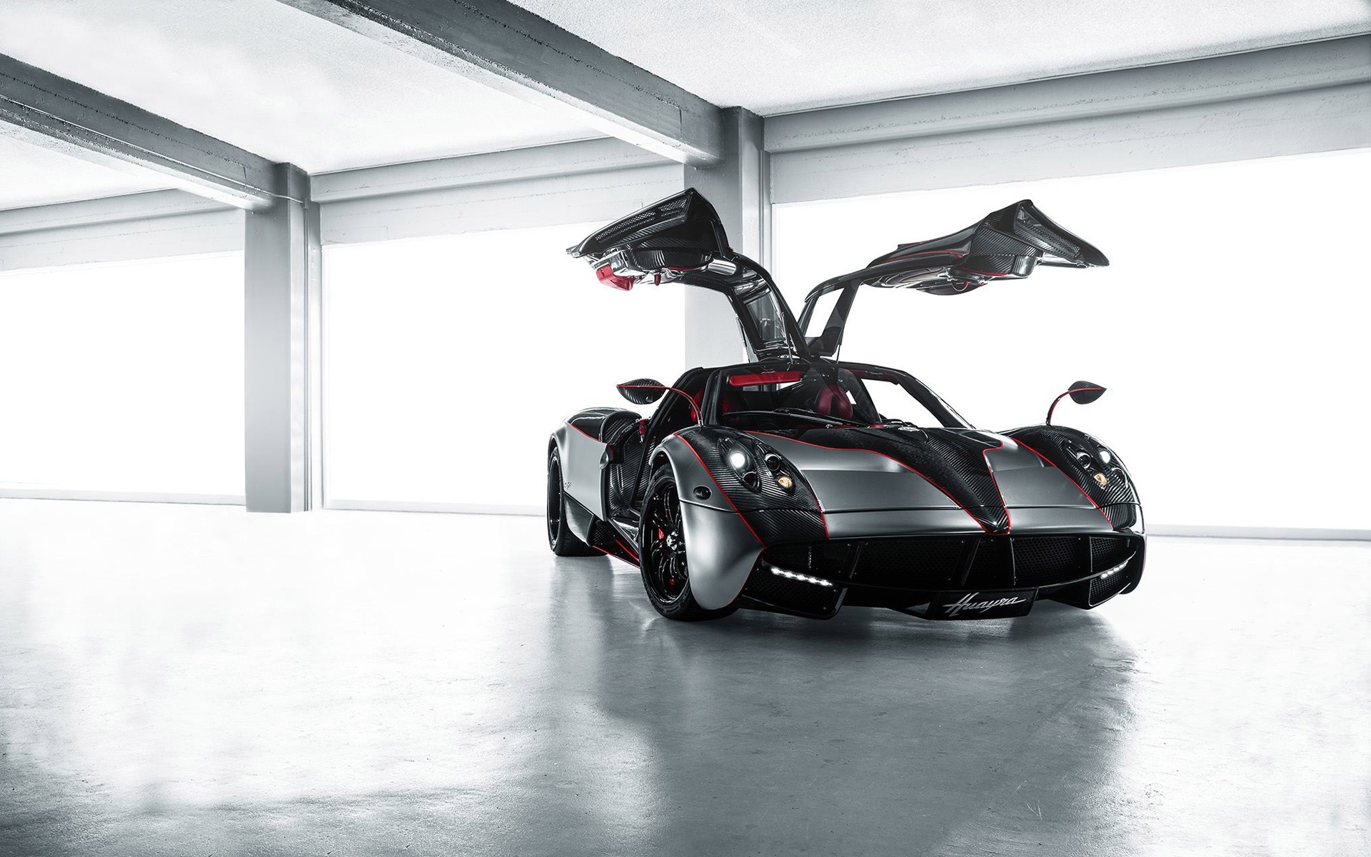 Pagani Huayra, Open gullwing doors, Minimalist white studio, HD Desktop wallpaper