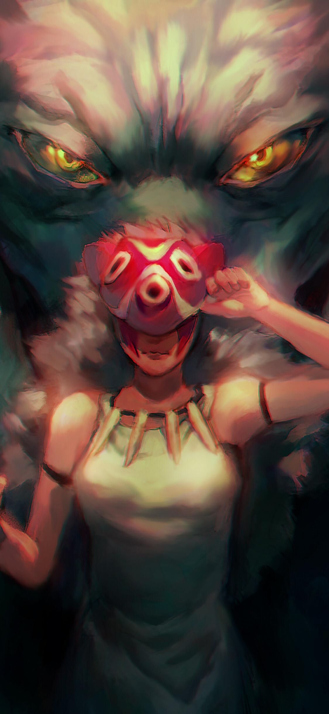 Princess Mononoke, Dark anime art, iPhone X, HD image, 1130x2440 HD Phone