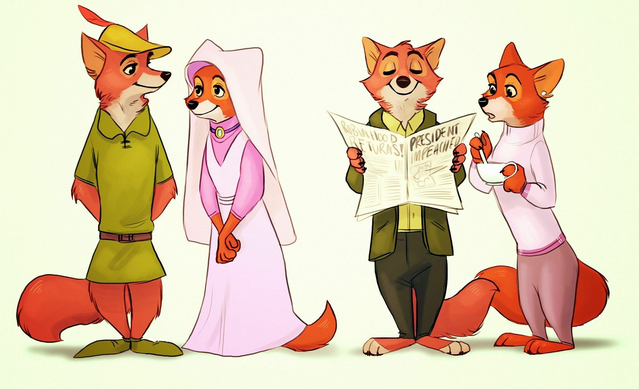 Foxes Robin Hood Disney, Disney fan art, Disney art, Animation, 2050x1250 HD Desktop