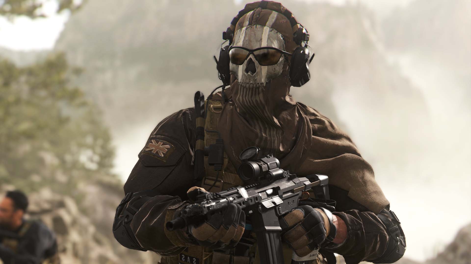 Simon Ghost Riley, Skull balaclava mask, Tactical assault rifle, Full HD Desktop wallpaper